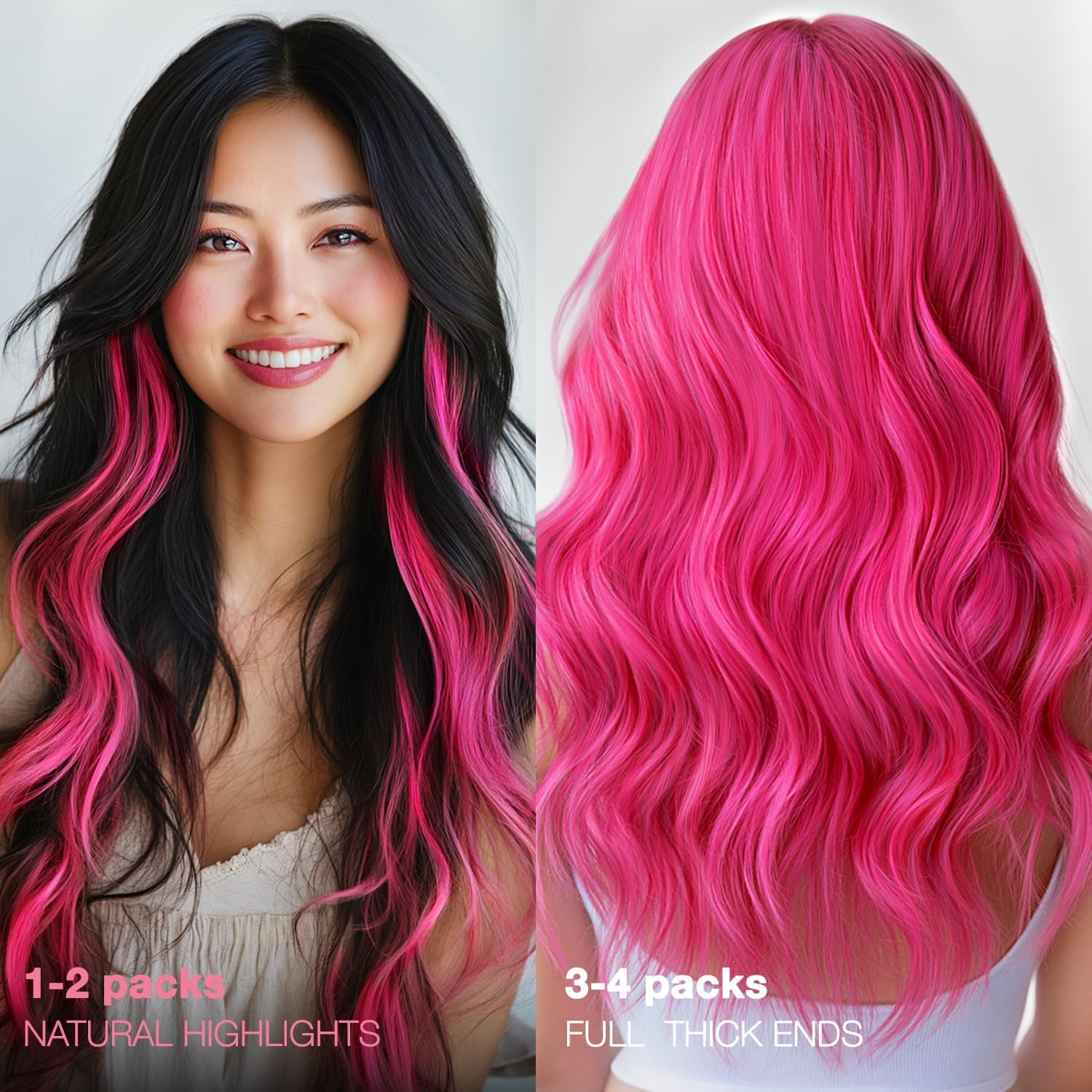 GOO GOO Tape in Hair Extensions, Colored Human Hair Extensions Tape In, 16Inch 25G 10Pcs, Hot Pink, Skin & Hair Friendly, Seamless Straight Real Remy Hair image number 5