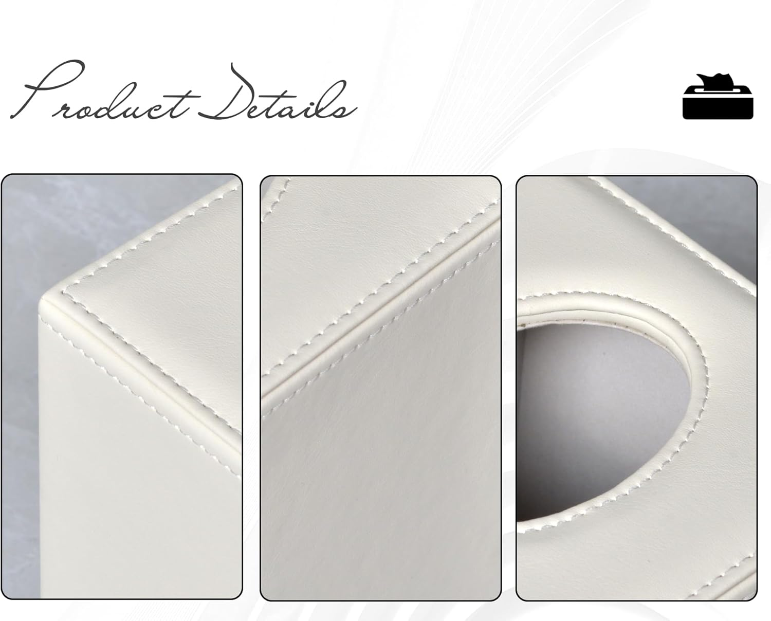 Tissue Box Cover Square Tissue Box Holder for Bathroom (White) - Black image number 6