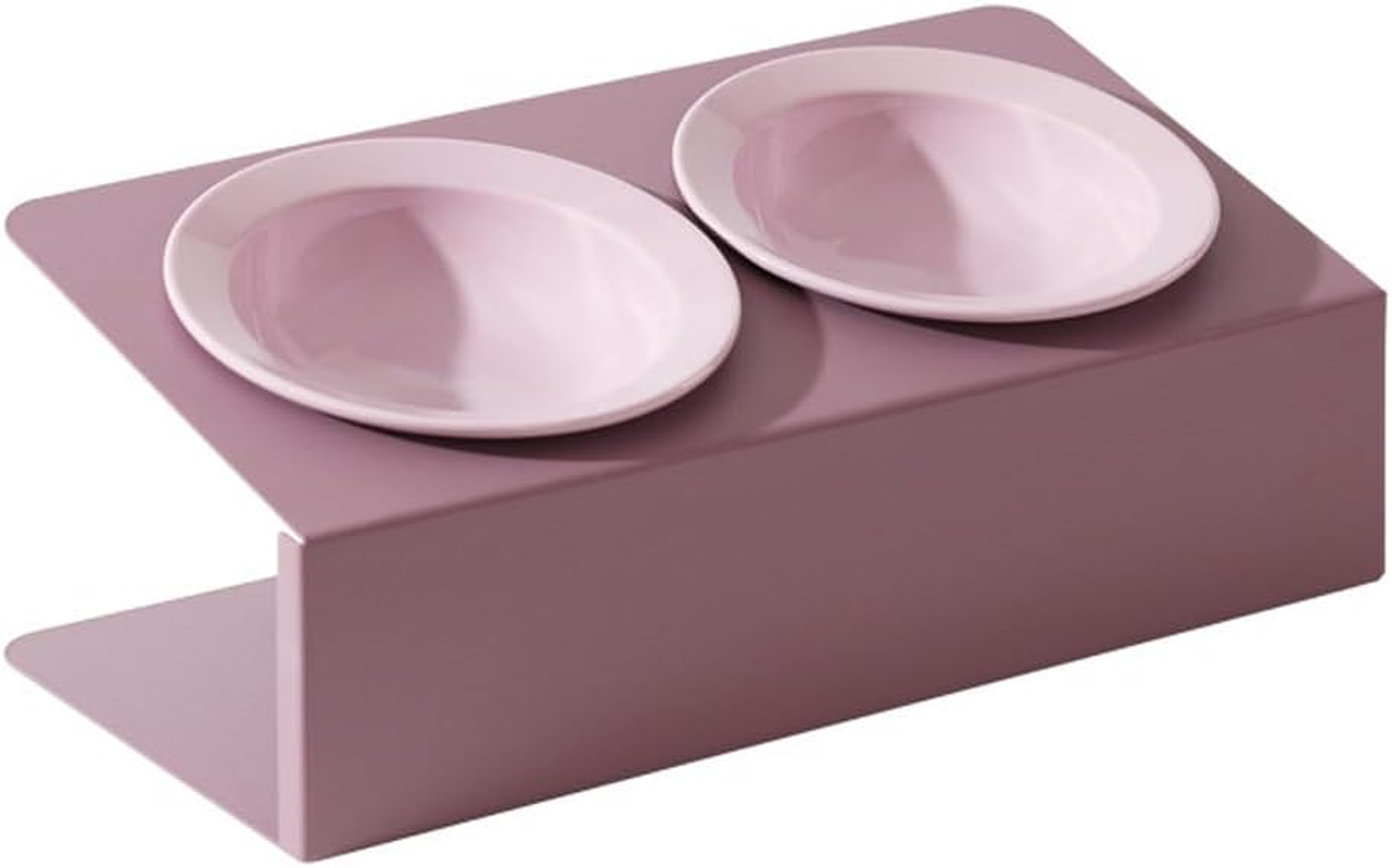 AIMALL Ceramic Double Cat Bowl with Adjustable Tilt, Elevated Pet Feeder for Cats and Small Dogs, Anti-Knock Food and Water Bowls, 12.4 X 6.18 Inches, Pink or Green