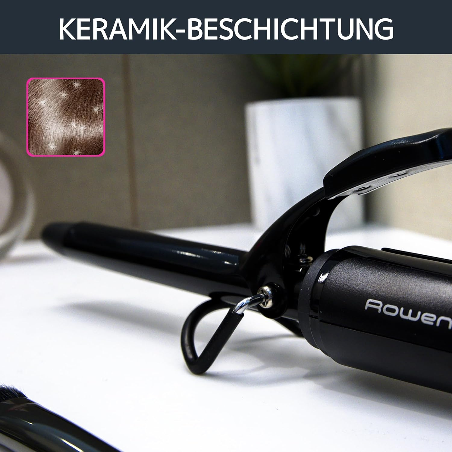Rowenta CF2119 Curling Iron | 16Mm | Fixed Curls | Ceramic Coating | Soft Heat | Cool Tip | 360&deg; Rotating Cable | Safe Use | Black/Pink, Black/Red image number 6