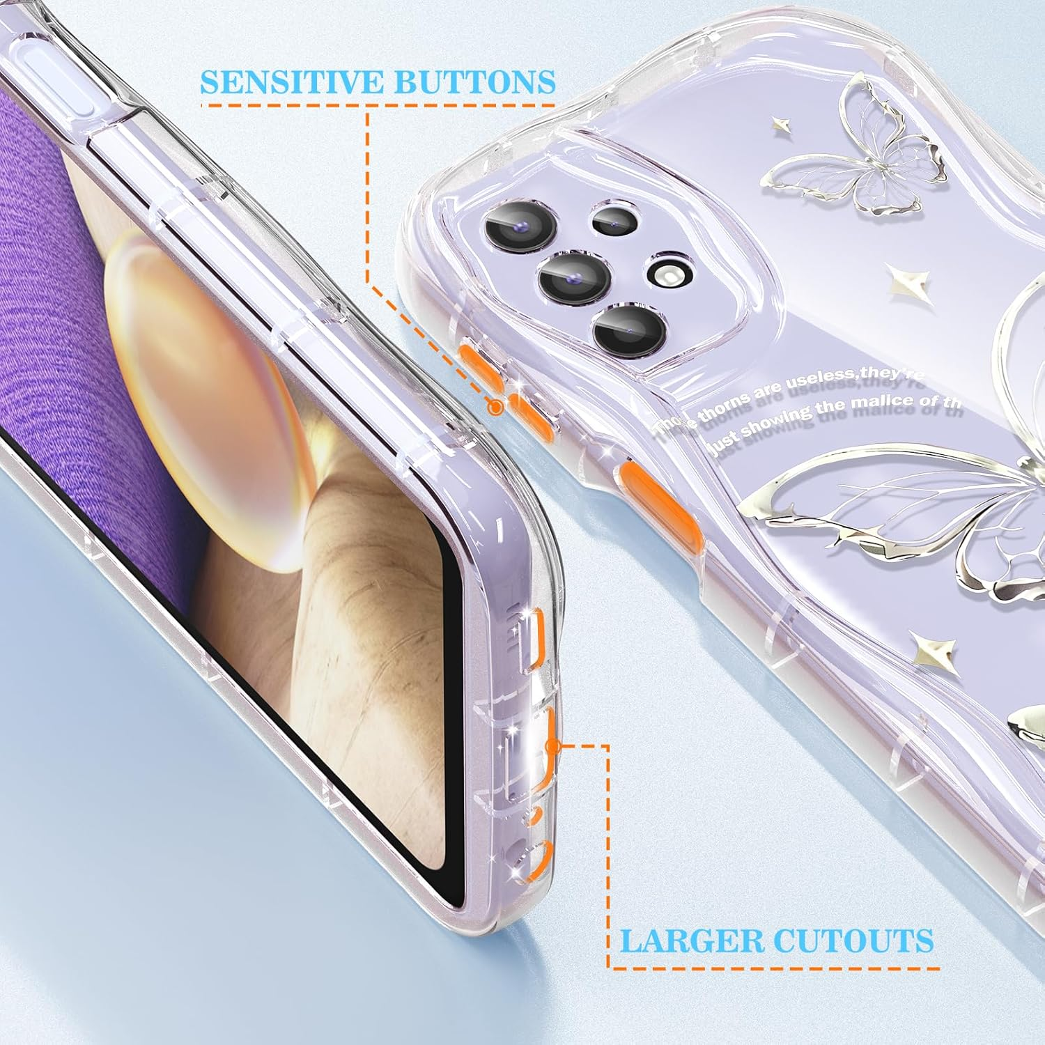 CASBST Compatible for Samsung Galaxy A32 5G Case, Pretty Butterfly Print Three-Dimensional Wave Clear Case for Girls Women, Soft Full Package Anti-Fall Cover for Galaxy A32 5G, Silver Butterfly image number 4