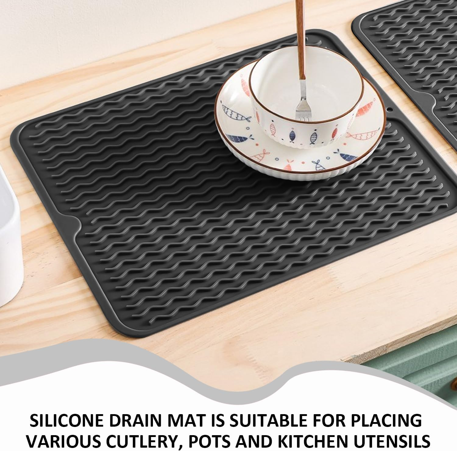 ZBHDEYG 1 Piece Drying Placemat, 1 Piece Hook, Silicone Dish Drying Mat, Dish Drying Mat, Kitchen Drying Mat, Non-Slip Bowl Mat image number 1