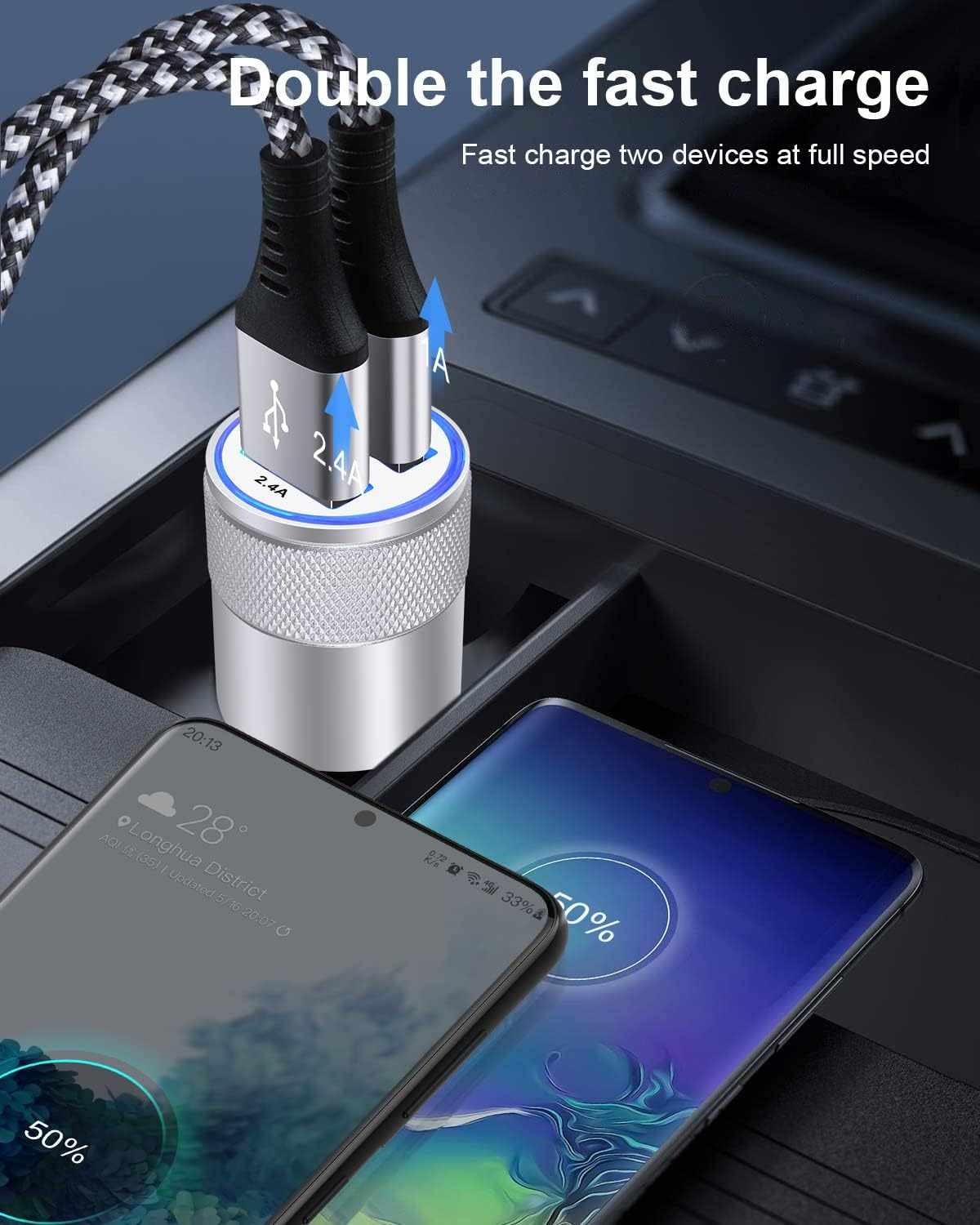 Car Charger, AILKIN 3.4A Portable Dual Port USB Cargador Carro Fit Lighter Spot Socket Adapter for Iphone 16 15 14 13 12 11 Pro Max X XR XS Plus, Ipad, Tablet, Samsung Galaxy S25 S24 S23 S22 Note 20 image number 2