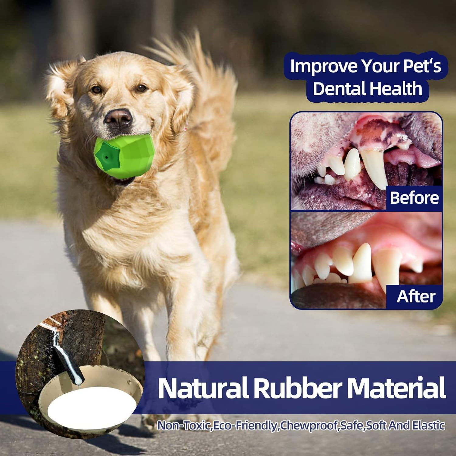 Dog Squeaky Toys for Aggressive Chewers Large Breed Balls Interactive Dog Ball Toy Almost Indestructible for Medium Small Dogs Puppy Chew Toys Teeth Cleaning with Natural Rubber (Green, One Size) image number 1