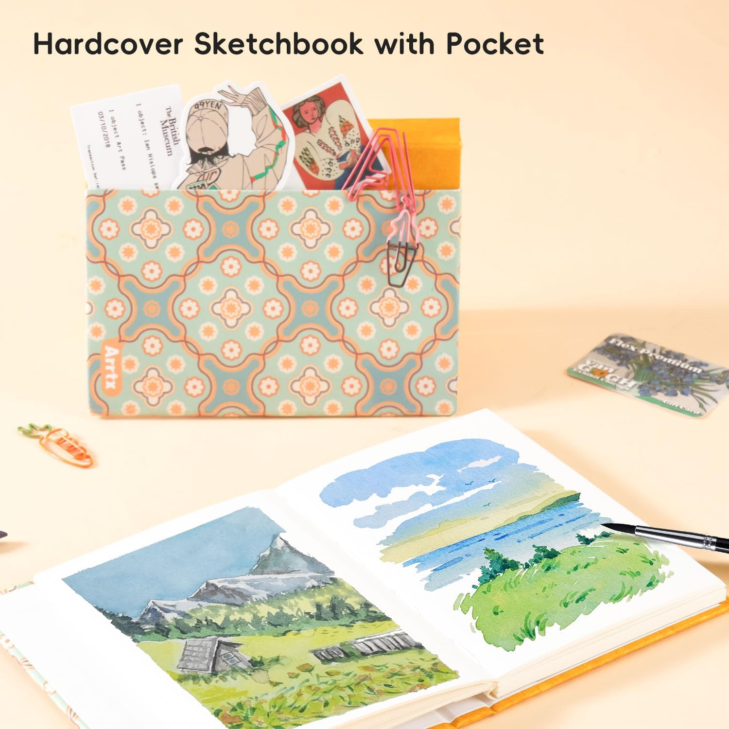 Arrtx Watercolor Sketchbook,100% Cotton Acid-Free 140Lb/300Gsm Hot Press Hardcover Watercolor Journal Notebook,20 Sheets 5.35 X 3.86 Inches image number 2