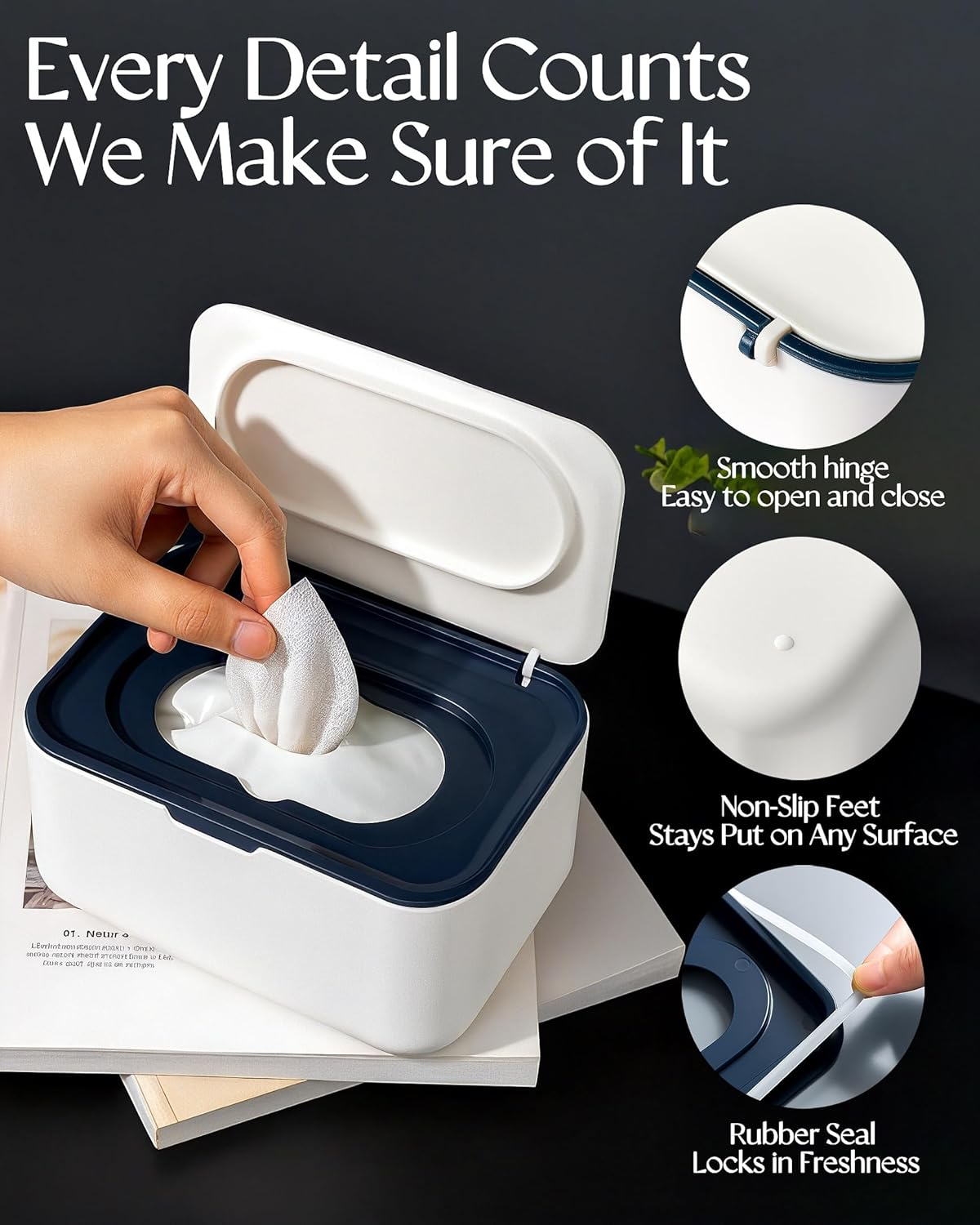 Baby Wipes Dispenser, Wipe Holder, Refillable Case Keeps Baby Wipes Fresh, Easy One-Hand Open, Non-Slip Base for Nursery Use(Blue) image number 1