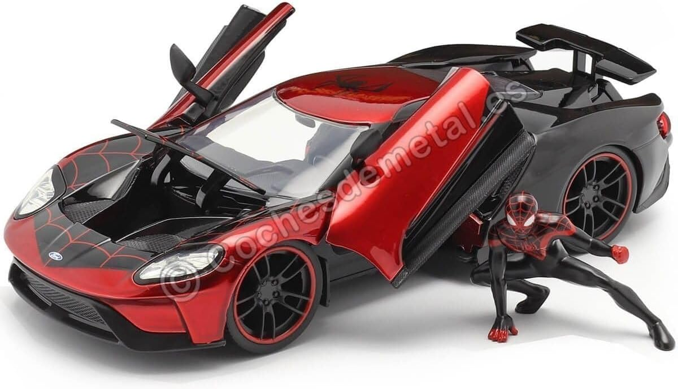 Jada 1:24 Diecast 2017 Ford GT with Miles Morales Figure,Black and Red image number 1