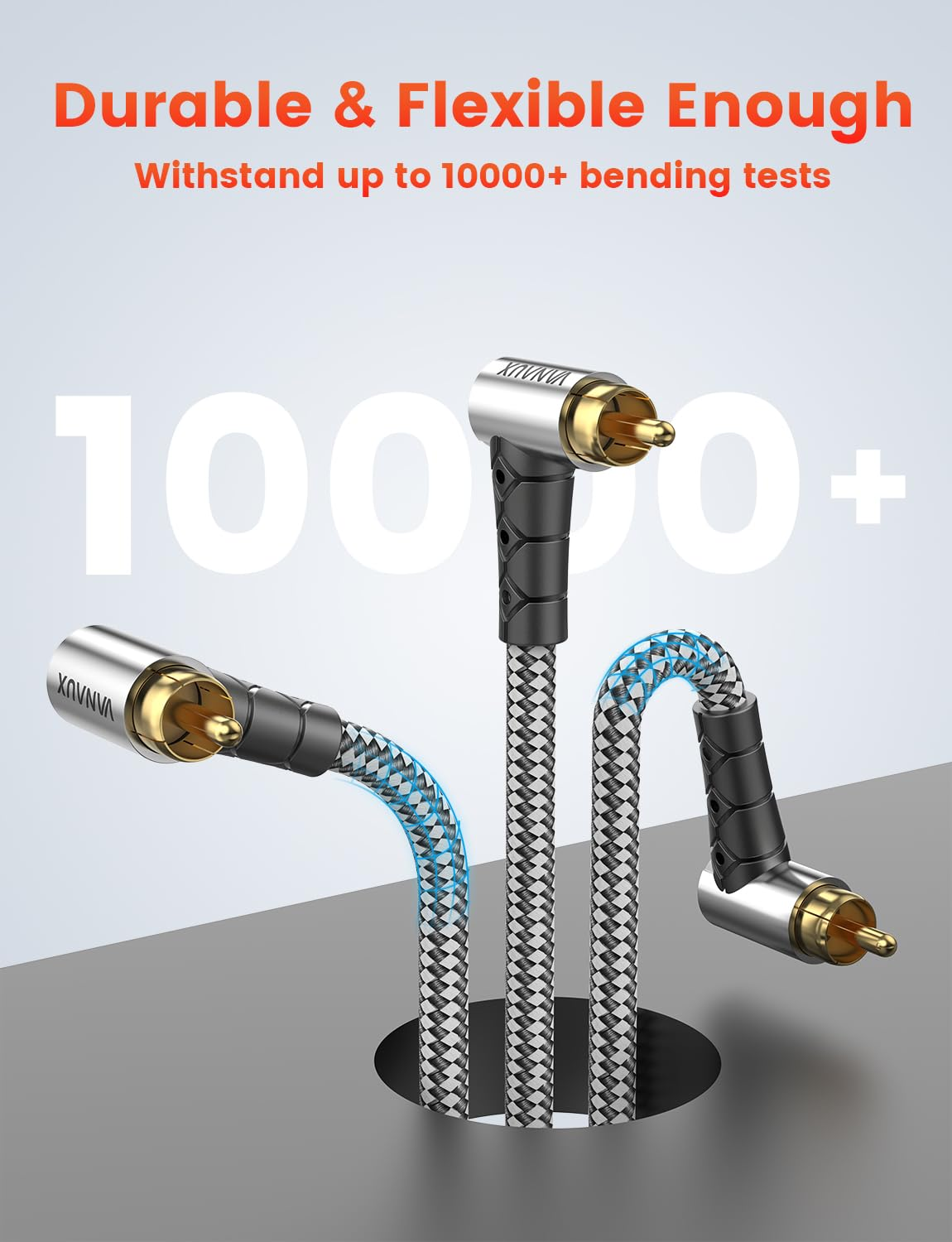 VANAUX 90 Degree Subwoofer Cable,Premium Audio RCA to RCA Cable,(Gold-Plated Connectors) Ideal for Tight Spaces,Home Theater,Sound Systems (90 Degree to 90 Degree, 10FT/3M) image number 2