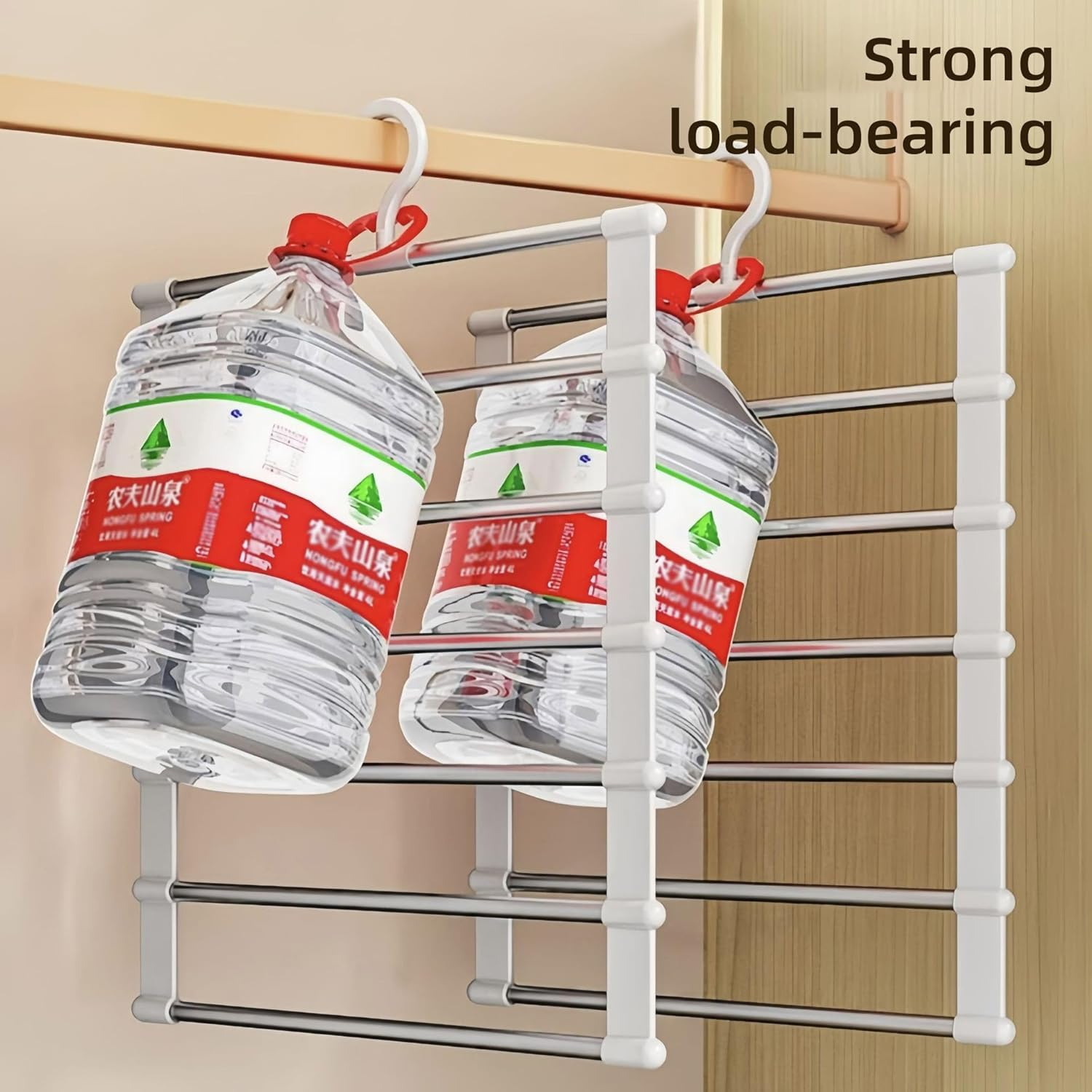 AIMALL 2PCS Multi-Layer Stainless Steel Pants Rack &ndash; 14.57"X19.29" Foldable Ladder Pants Organizer, Heavy Duty Traceless Hanger for Space-Saving Closet Storage, Holds up to 6 Pairs of Pants image number 2