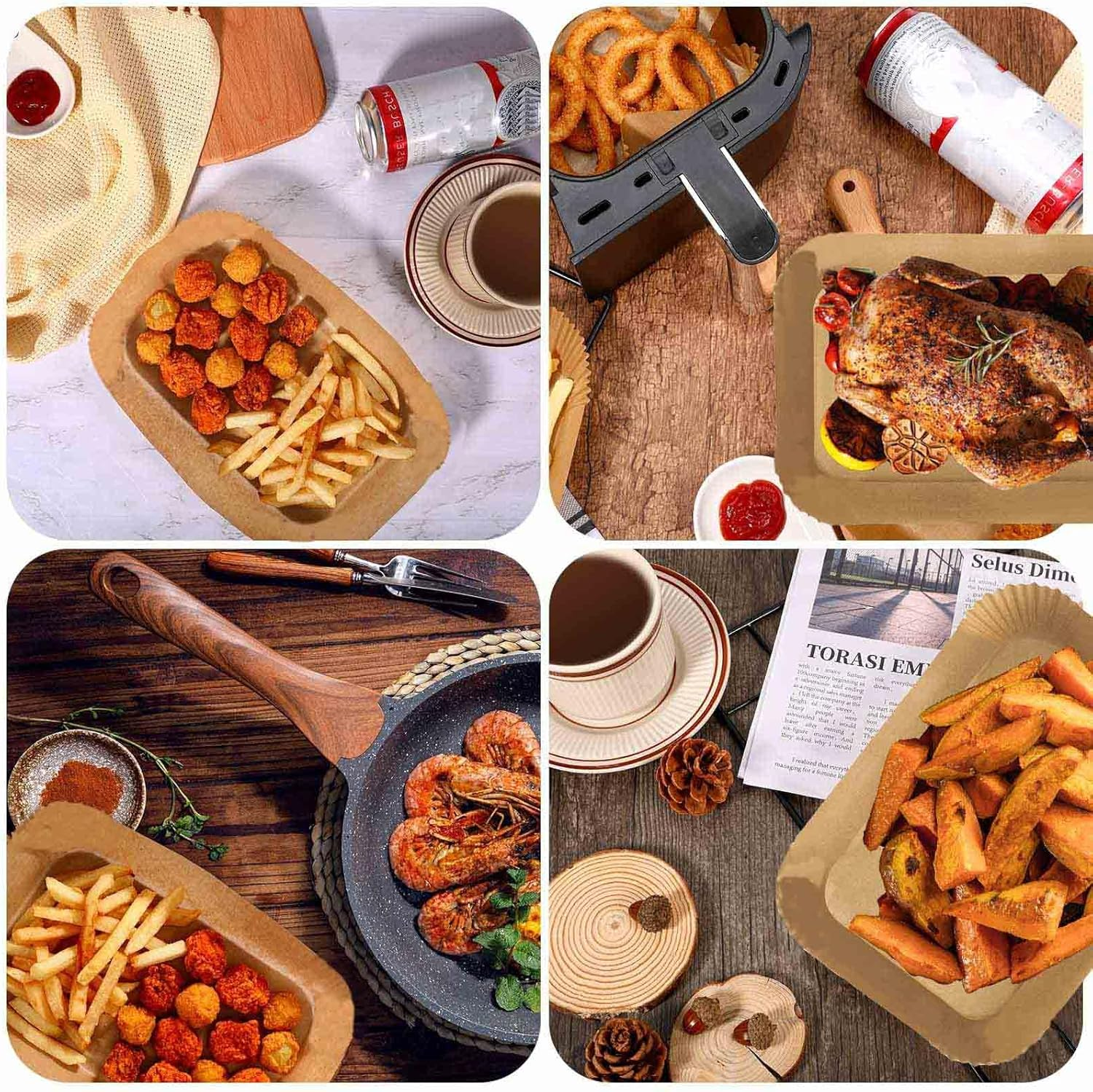 Baking Paper Hot Air Fryer, Pack of 100 Airfryer Baking Paper Non-Stick Waterproof Oilproof Disposable Trays Air Fryer Parchment Paper Liner image number 3