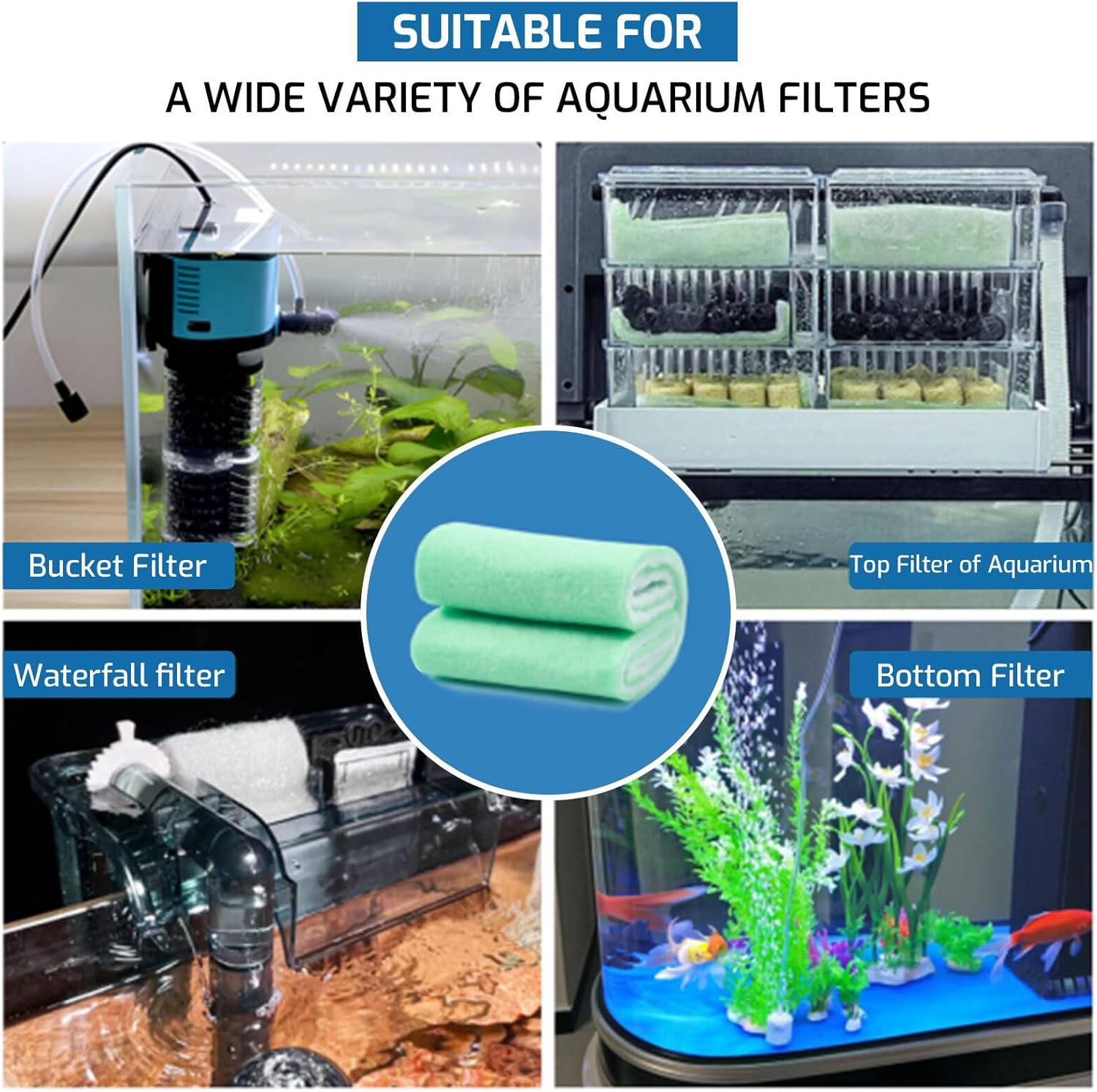 Dual Density Aquarium Filter Sponge Pad &ndash; High Porosity Biological Filter Media for Fish Tank, Canister & Pond Filters &ndash; Reusable & Durable Filter Floss​ image number 5