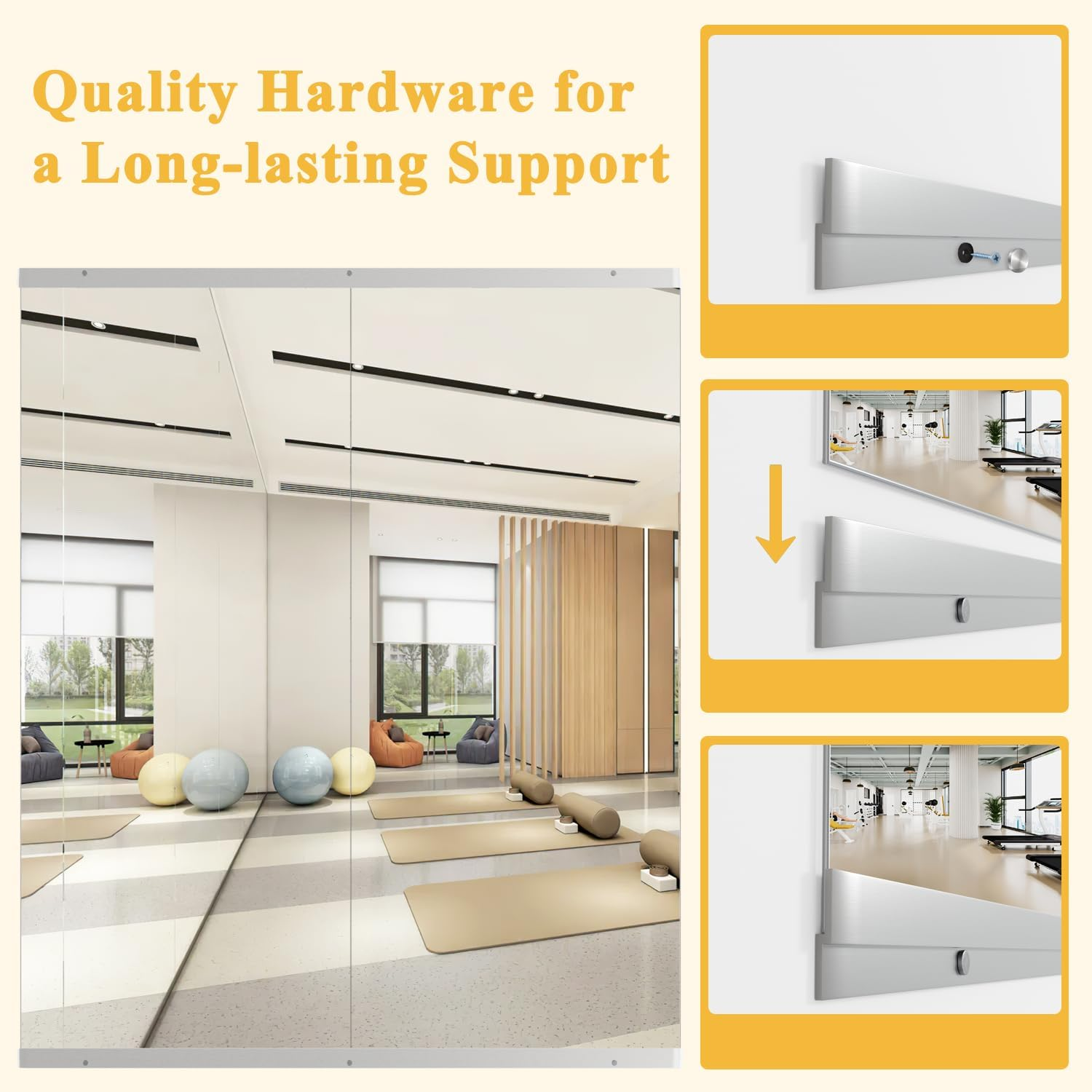 NEUWEABY Home Gym Mirror, 57''X24''-2PCS Full Body Mirror for Yoga, Full Length for Fitness, Workout Dance Studio, Garage Tempered Glass Frameless, Large Wall Workout image number 6