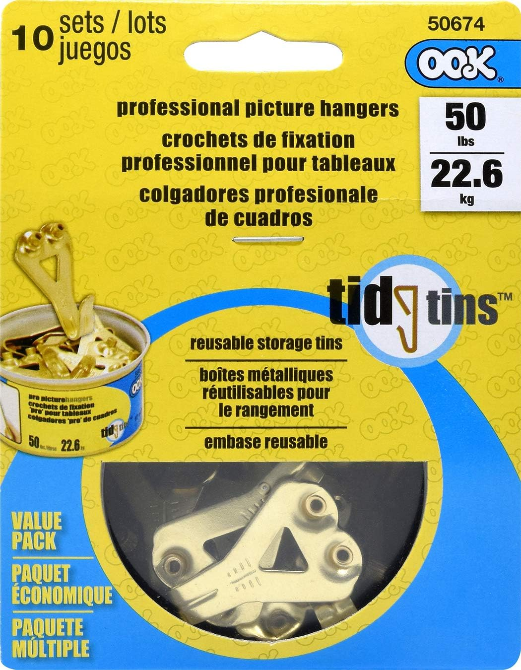 OOK 50674 Professional Picture Hangers, Art Hangers, Padded, Brass, Reusable Picture Hooks, 50Lb (10 Set), Gold image number 6