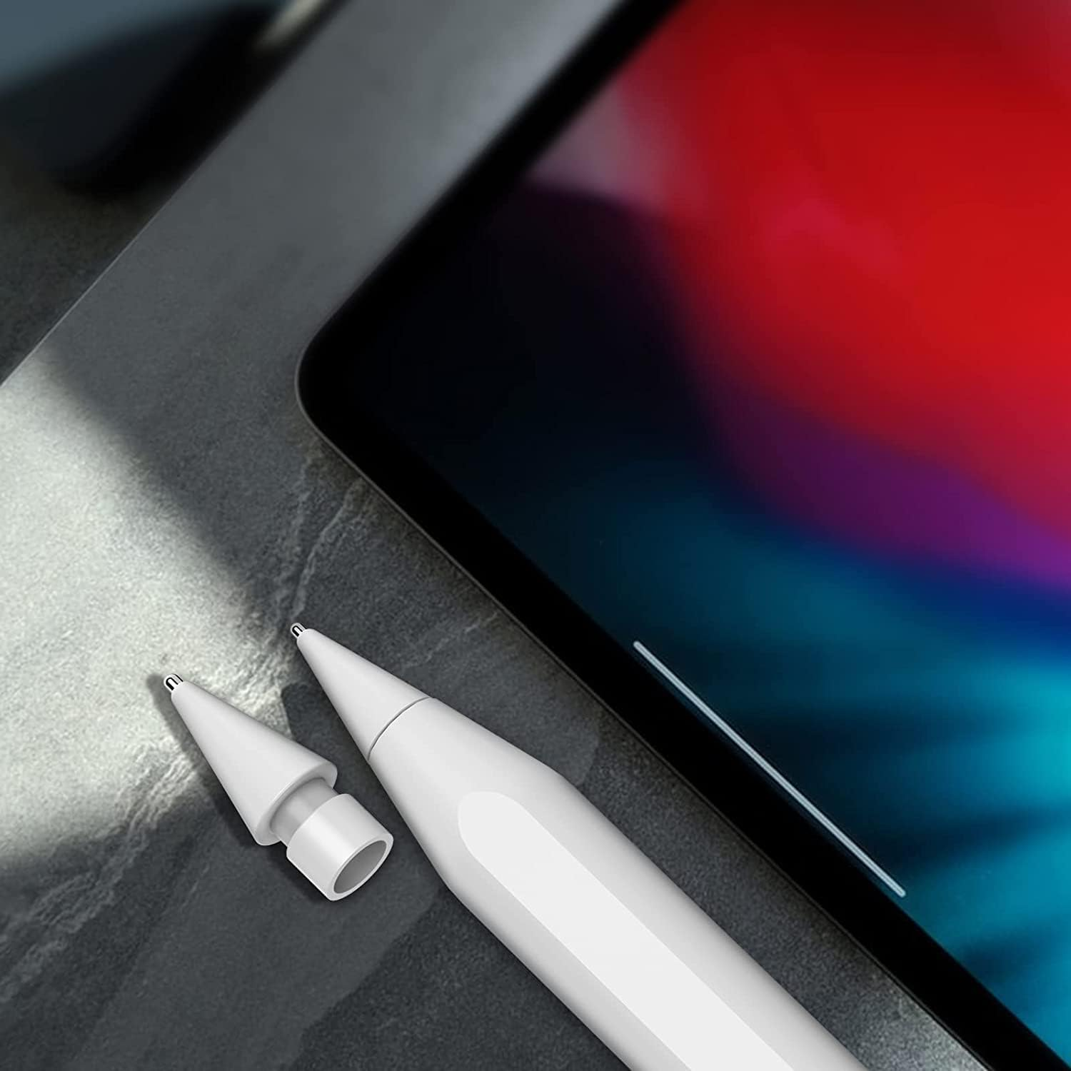 2PCS Upgraded Pencil Tips, KAPASKI Precision Control Tips for Apple Pencil 1St/2Nd Gen, Fine Point Replacement Nibs, White