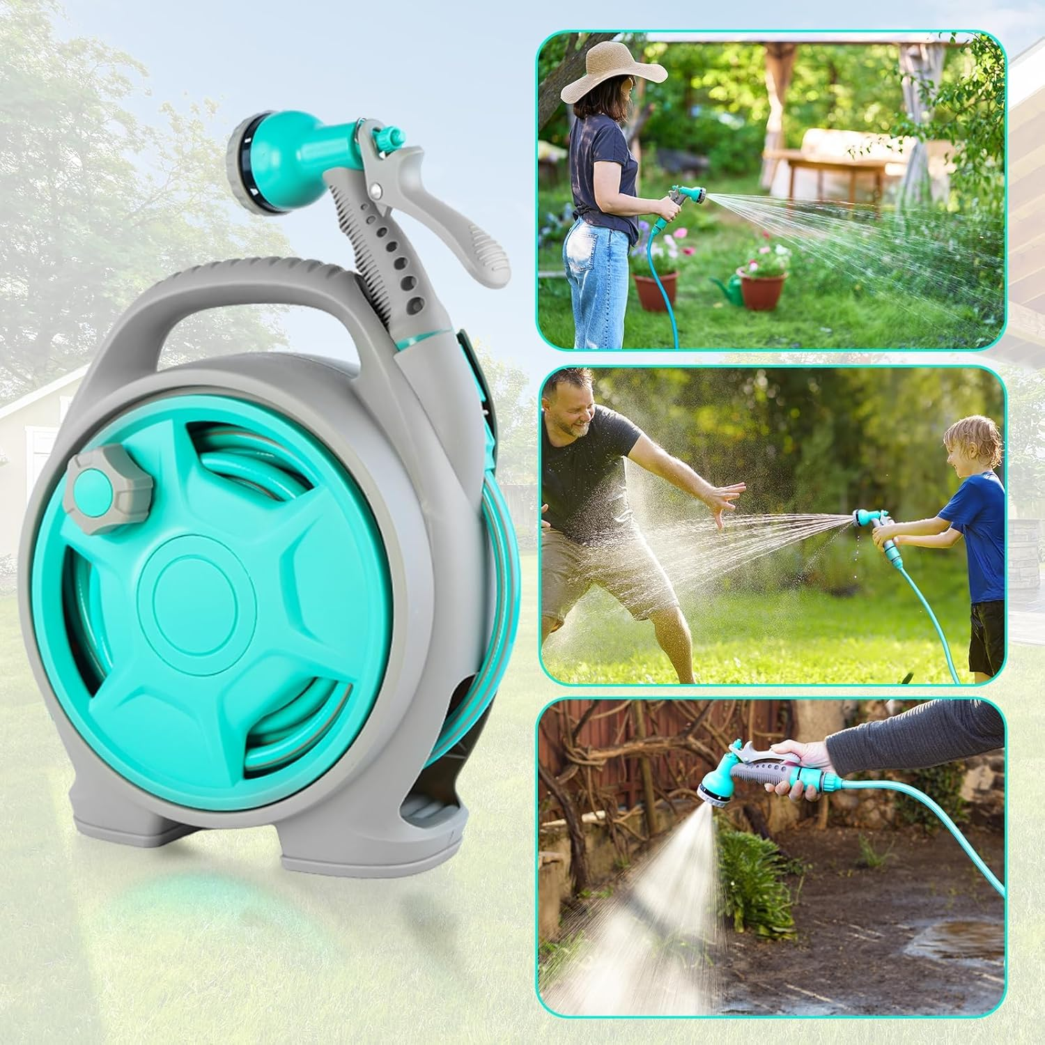 Retractable Garden Hose Reel, 13M+2M, Portable Hose Reel for AU Standard Hose Connection, Any Length Lock/Automatic Slow Return System/180&deg;Swivel Bracket, for Watering Garden, Washing Cars & Pets image number 5