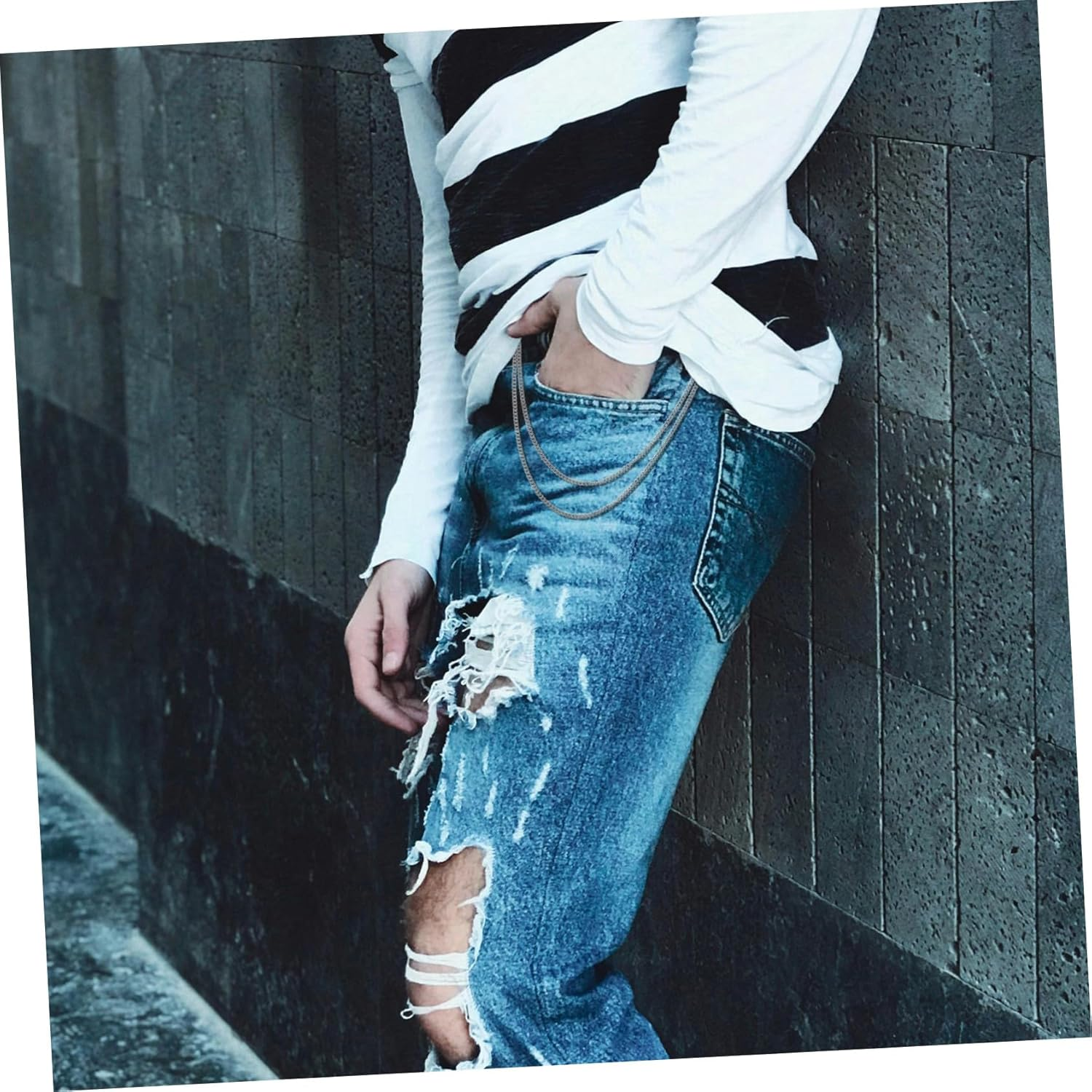 HEALEEP Punk Style Metal Pants Chain for Men Fade-Resistant Waist Decoration Easy Attachment Detachment Accessory for Jeans and Streetwear