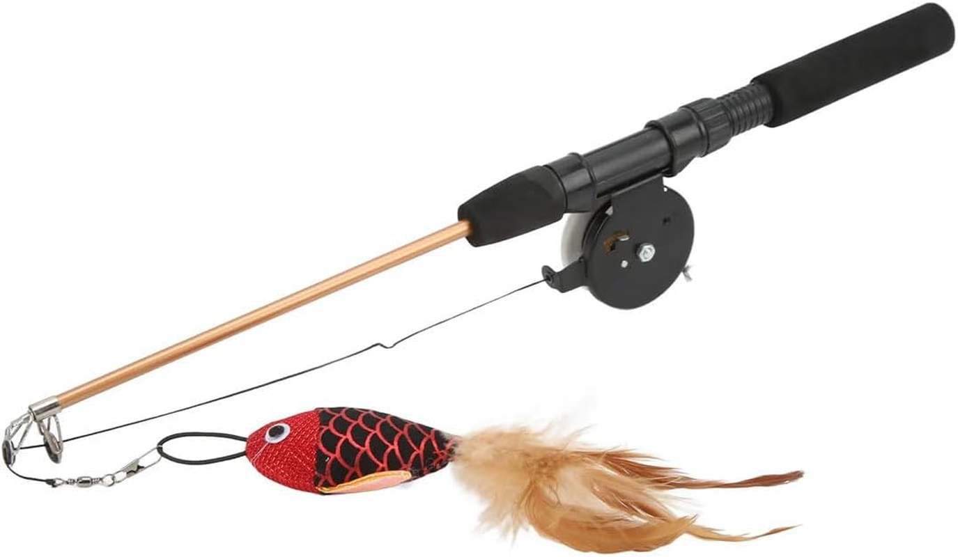 Jade Deals Retractable Feather Cat Play Stick Interactive Cat Fishing Rod Toy Durable AU, 16.3In - 26.7In, Fish Attachments, Durable for Feline Entertainment image number 3