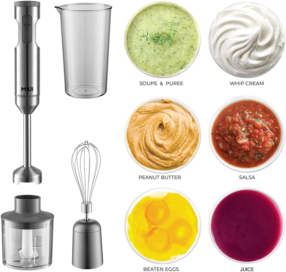 MIUI Hand Immersion Blender, Powerful 1000W 4-In-1, 9-Speed Immersion Multi-Purpose Stainless Steel Stick Blender,700Ml Mixing Beaker,500Ml Food Processor,Whisk image number 3