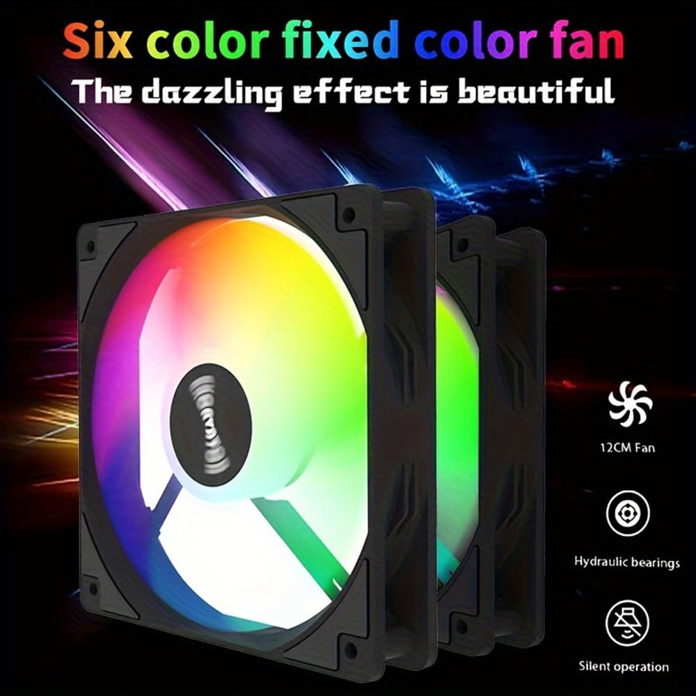 2 Pack 120X120X25Mm 12V PC Cooler RGB Fans Silent Version High Airflow PC Fans, Hydraulic Bearing - Low Noise RGB Fans with 4 Pin PSU Plug Computer Fans Air Cooling image number 2