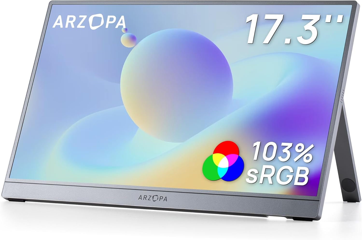 ARZOPA 17.3" Portable Monitor Gray, 1080P FHD 103% Srgb IPS Gaming Monitor Laptop Monitor with Built-In Kickstand HDMI USB C External Screen for PC Mac Phone Xbox PS5 - Z1C Plus image number 5