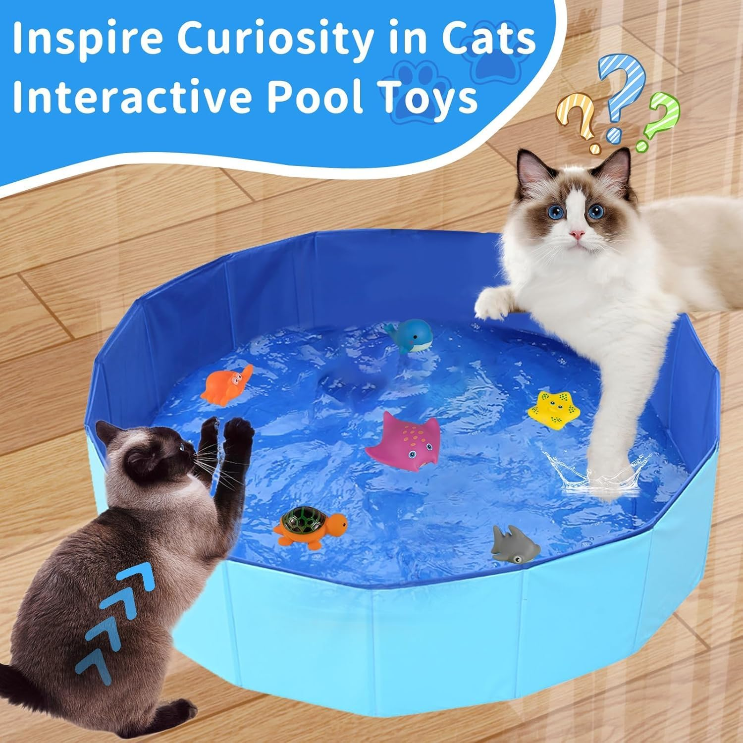 Cat Pool Toy with 6 Fish, Cat Water Toy for Indoor Cats, Interactive Cat Toys for Bored Cats, Foldable and Portable Kitten Toy image number 4