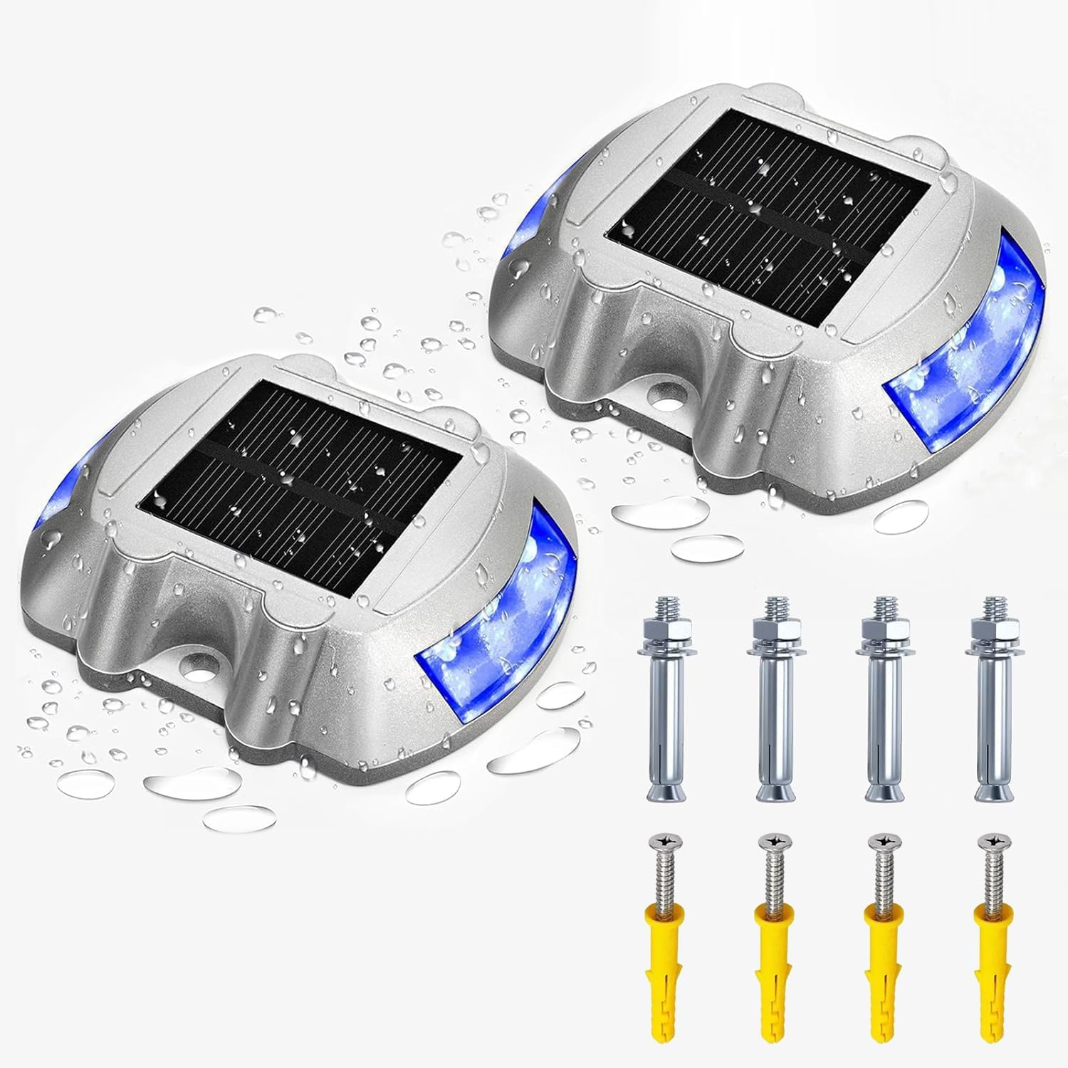 NHEWMAS Solar Lights Outdoor, Solar Driveway Lights with 6 LED, IP65 Waterproof Static Pressure Resistance 18 Tons Wireless Driveway Safety Light, for Railing/Step/Patio/Deck Fence Etc.(2 Pack/Blue) image number 3