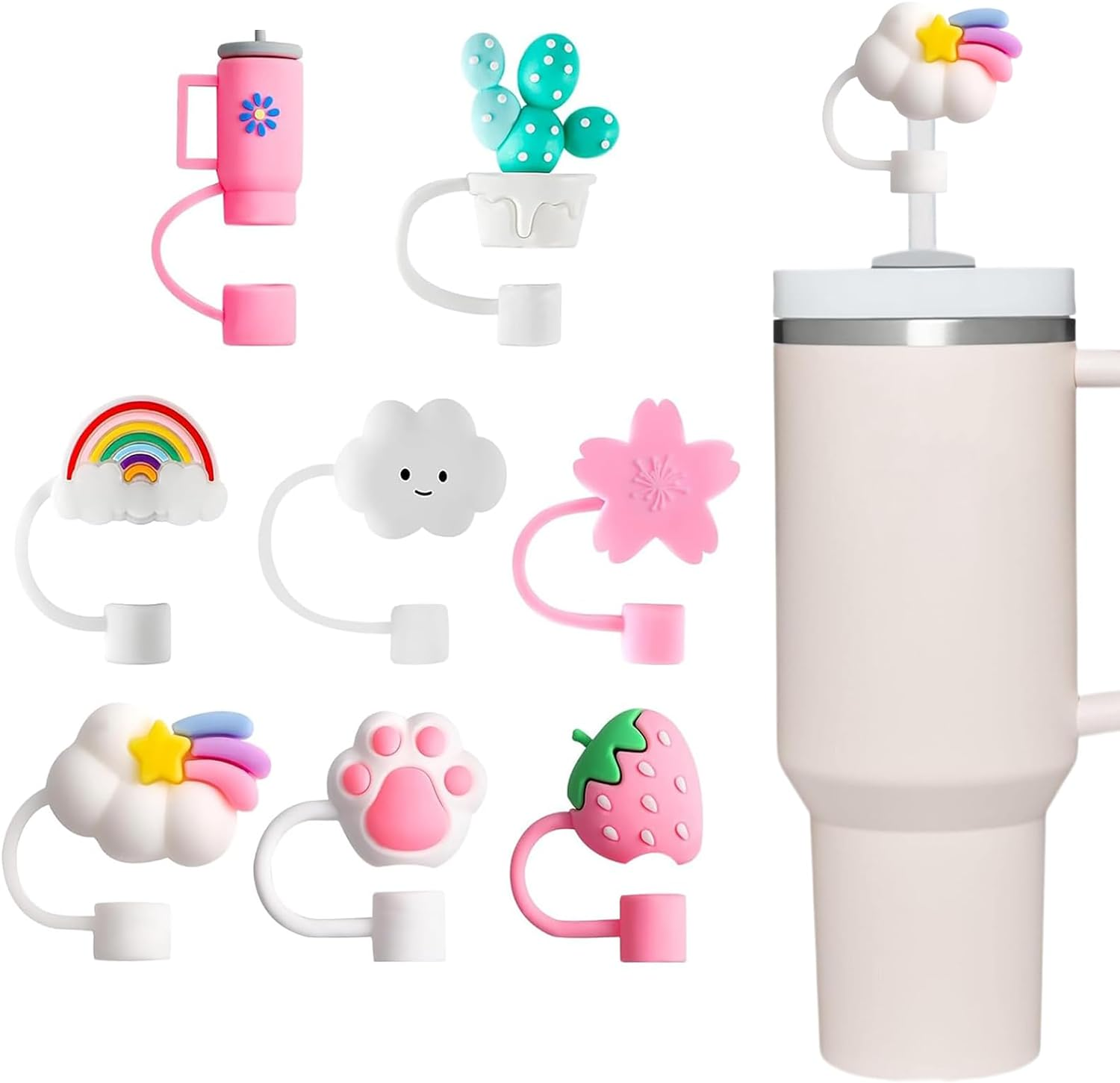 LDKEDKF 11Pcs Straw Cover for Stanley Cup, Silicone Straw Topper for Stanley Cup 30&40Oz with Tumblers, 10Mm 0.4In Lid Accessories (Reusable)