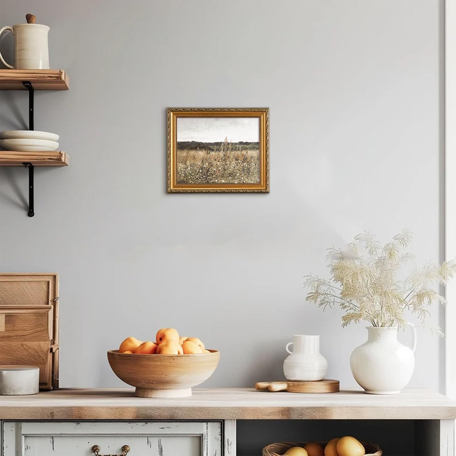 Uniro Vintage Gold Framed Wall Art for Home Decor, Farmhouse Wall Decor Wildflower Field Landscape Canvas Artwork, Antique Landscape Oil Painting for Bedroom Wall Decor, Rustic Country Aesthetic image number 4