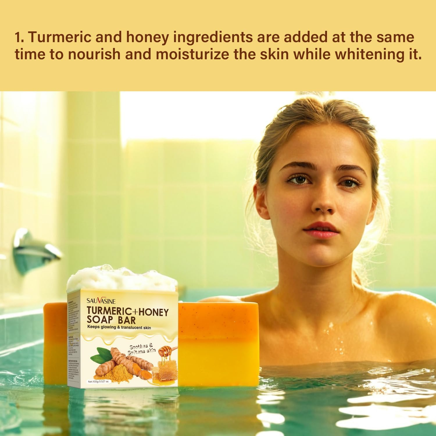 Turmeric and Honey Soap Bar for Glowing Skin, Natural Deep Cleansing, Helps Even Skin Tone and Reduce Acne image number 5