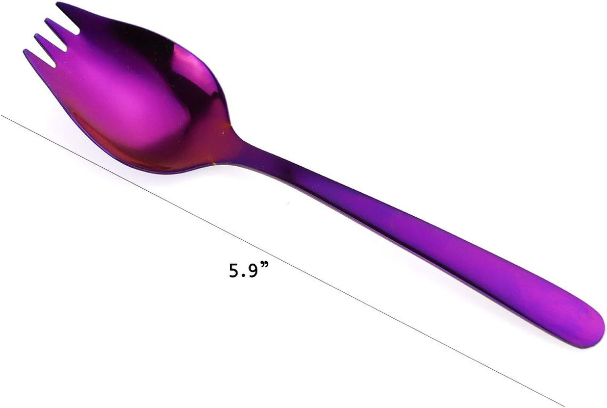 JUCOXO Sporks 4 Pack Stainless Steel Sporks 5.9 Inch Spork Spoon for Ice Cream Spoon Salad Forks, Fruit Appetizer Dessert Spoons (Multicolor) image number 4