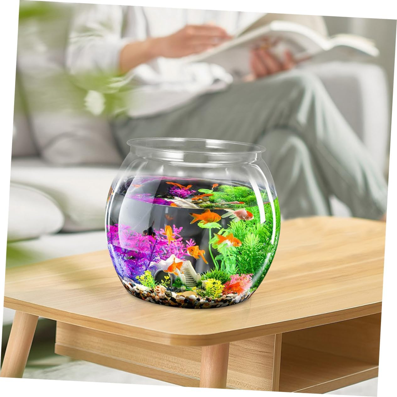 Ifundom Clear Plastic Fish Bowl Compact Impact Resistant Desktop Aquarium for Goldfish and Turtles Space Saving round Tank for Small Aquatic Pets Easy to Clean and Break Resistant image number 2