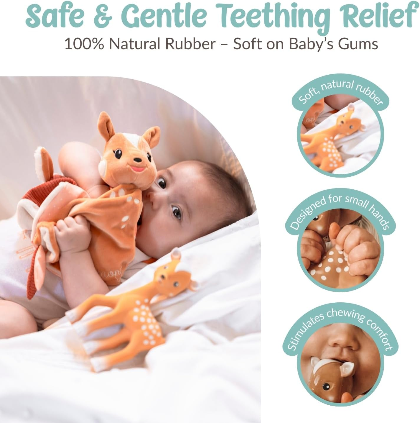 Fanfan the Fawn Baby Teether and Comforter Set, Comforter for Kids That Matches Any Bedroom Decor, Teething Toy Made from 100% Natural Rubber, Soft and Lightweight image number 1