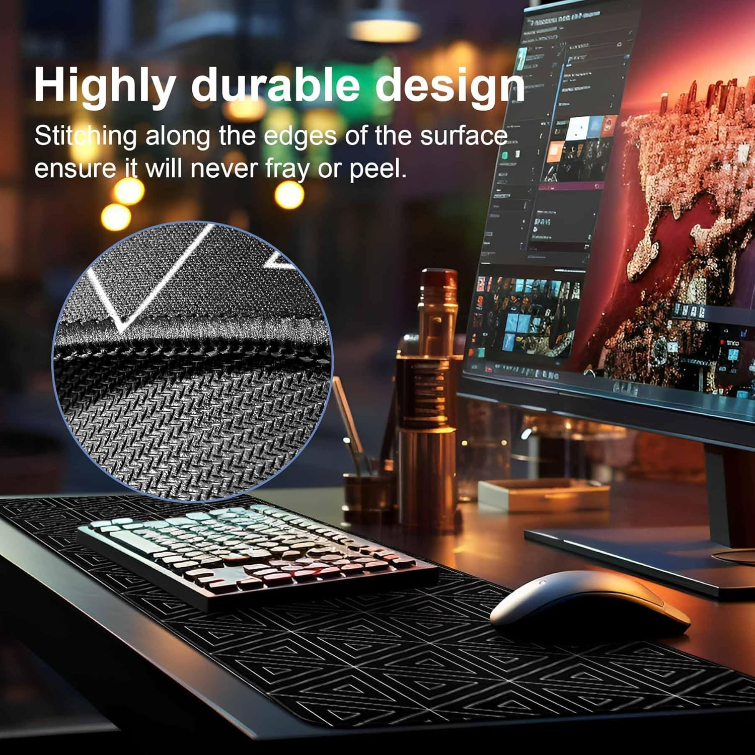 DAWNTREES Desk Mat,Mouse Pad Gaming Keyboard Pad,80X30Cm, Topographic Desk Pad Black and White Mouse Mat for Keyboard with Anti-Slip Rubber Base.&hellip; (90X40Cm, Black Triangle) image number 1