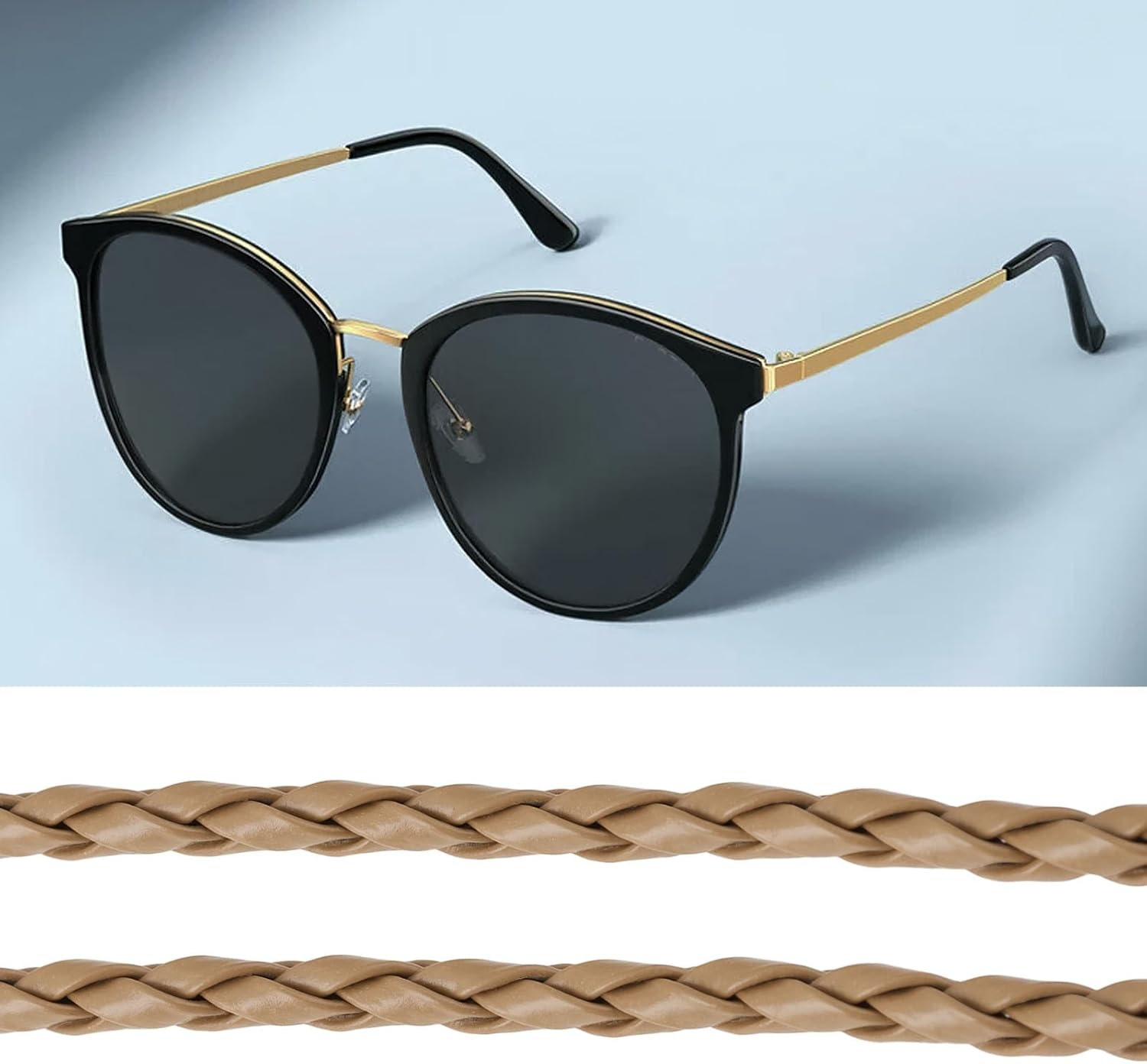 AS Axis Spindleon 2 Pcs Glasses Chain PU Leather Light Brown Hanging Rope 65Cm Suitable for Reading Glasses Sunglasses - Light Brown image number 3