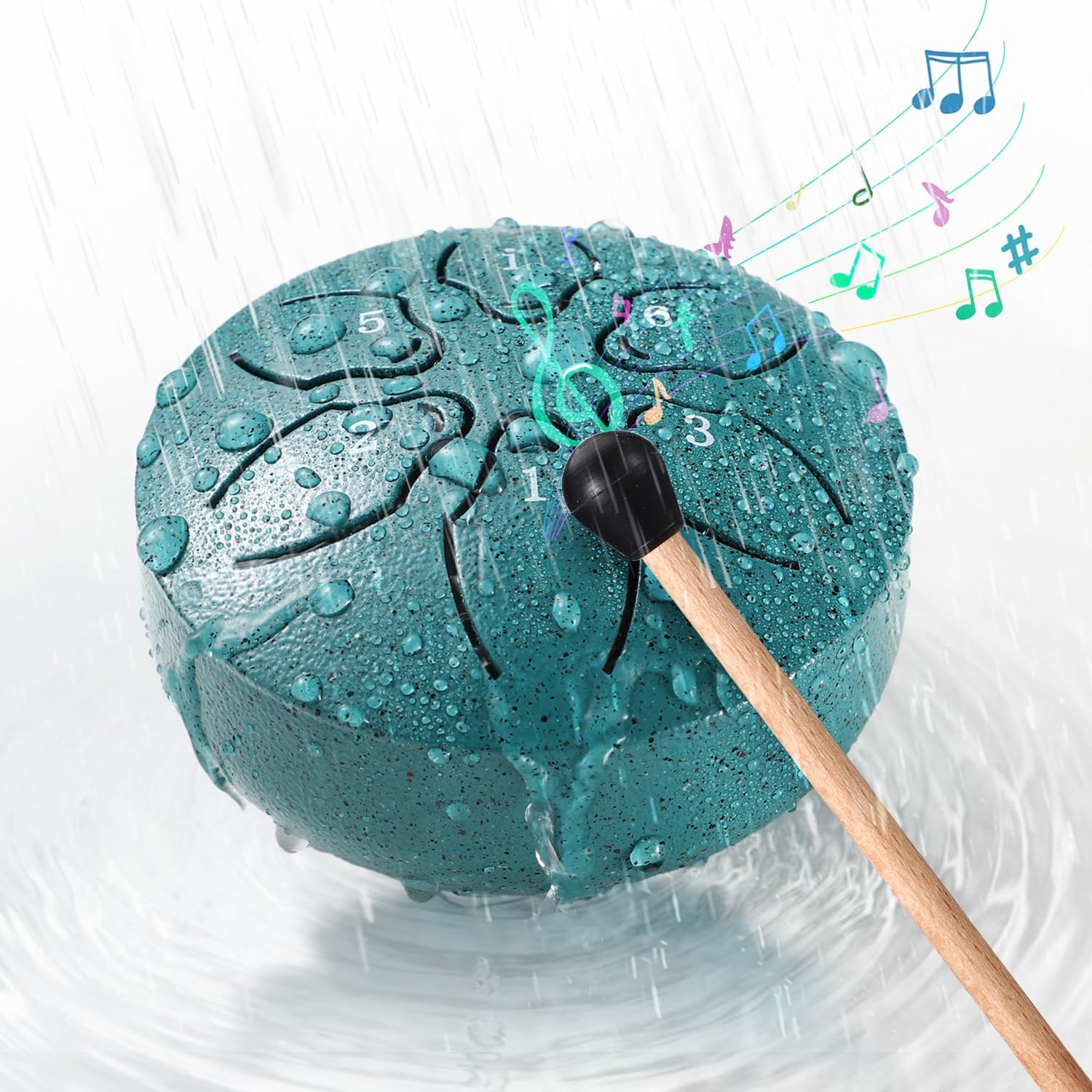Facmogu Steel Tongue Drum Rain Chime, 3 Inch 6 Note Rain Drum for Outside, Chakra Drum for outside Garden, Mini Hand Drum with Bag- Green(Bowling Pattern)
