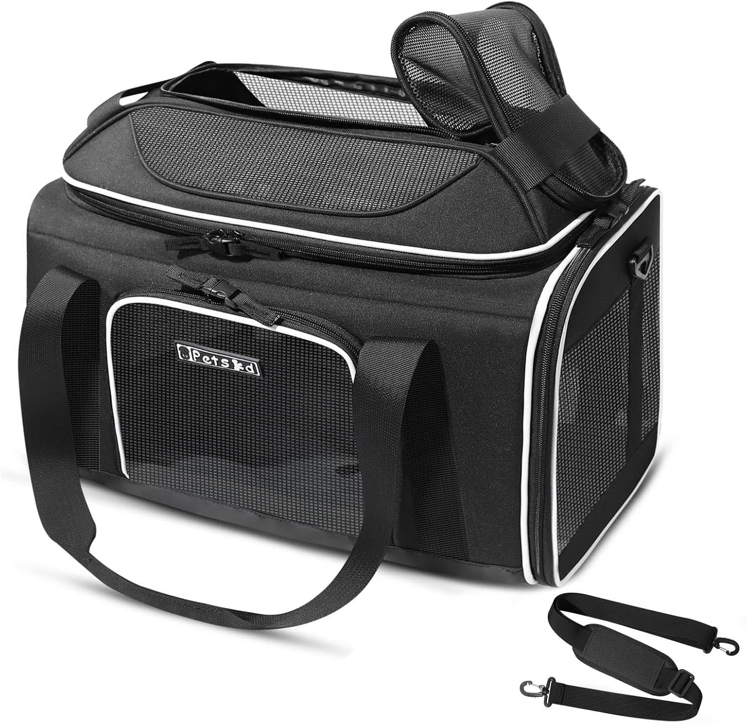 Petskd Top-Expandable Pet Carrier 17X12X8.5 Inches Jetblue Allegiant Spirit Airline Approved, Soft-Sided Carrier for Small Cats and Dogs with Locking Safety Zippers and Anti-Scratch Mesh(Blue)