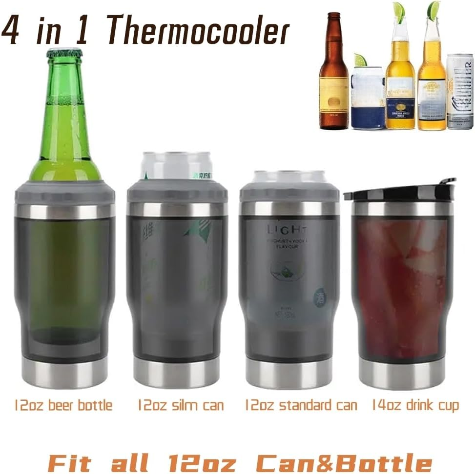 4 in 1 Travel Mug and Can Insulator for 12 Oz Can and Beer Bottle. Stainless Steel Vacuum Insulated Cup and Thermocooler. (Red) image number 5
