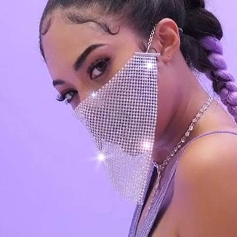 IYOU Boho Crystal Face Chain Mesh Fabric Masquerade Mask Rhinestone Party Ball Costumes Belly Dance Stage Venetian Carnival Dress Masks Jewellery for Women and Girls image number 3