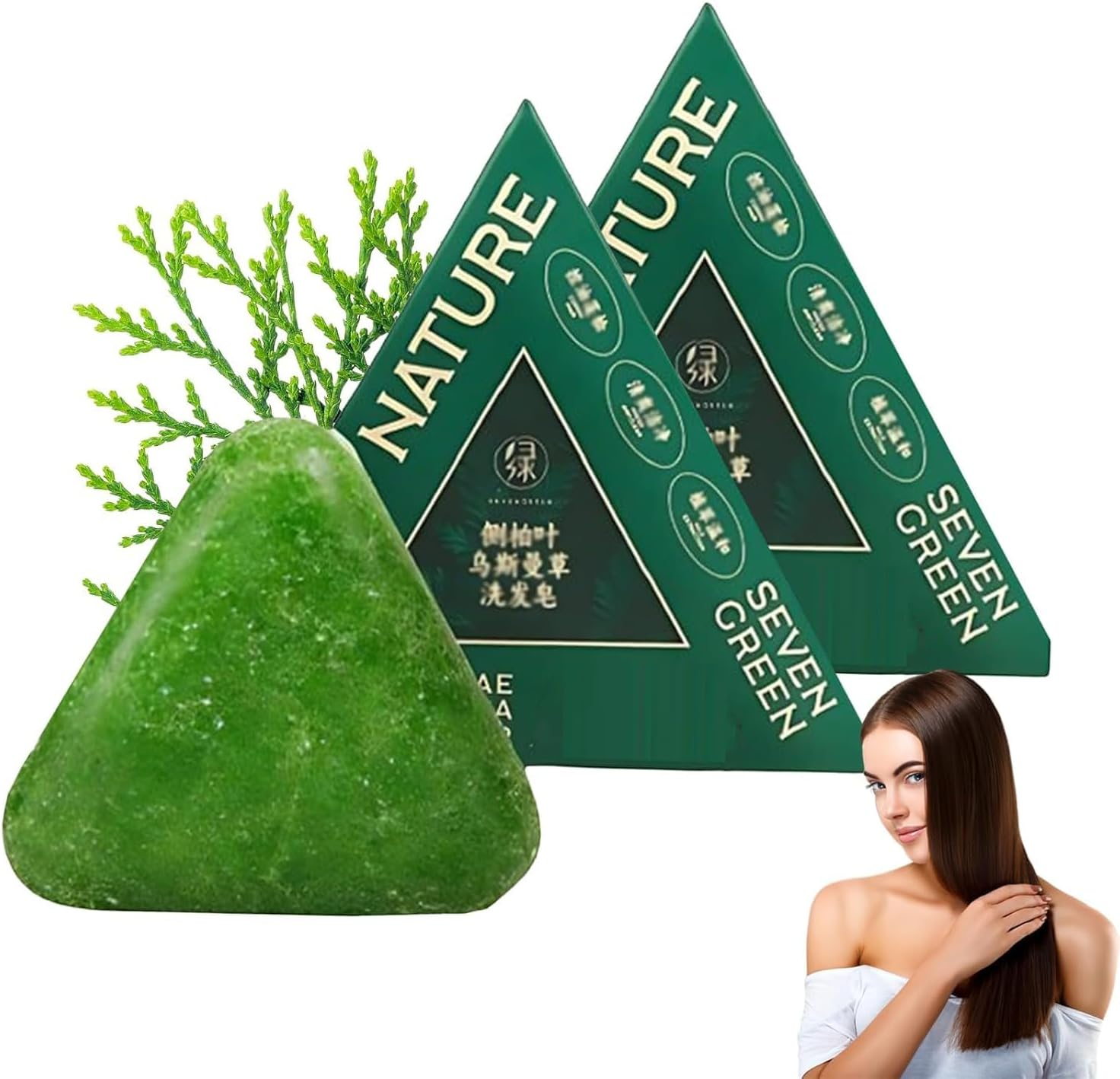 Nature Triangle Shampoo Bar, Natural Cypress Leaf Usman Grass Solid Shampoo Bar, Nature Seven Green Shampooba, Rich Lather, Calming & Strengthens Hair for All Hair Types (1PCS)
