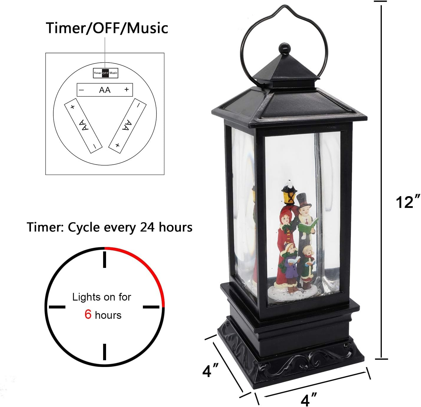 Eldnacele Christmas Musical Snow Globe Lantern Plug in & Battery Operated Glitter Lamp Navitity Scene Lighted Lantern with 6 Hour for Christmas Decoration 12 Inches (Carolers) image number 2