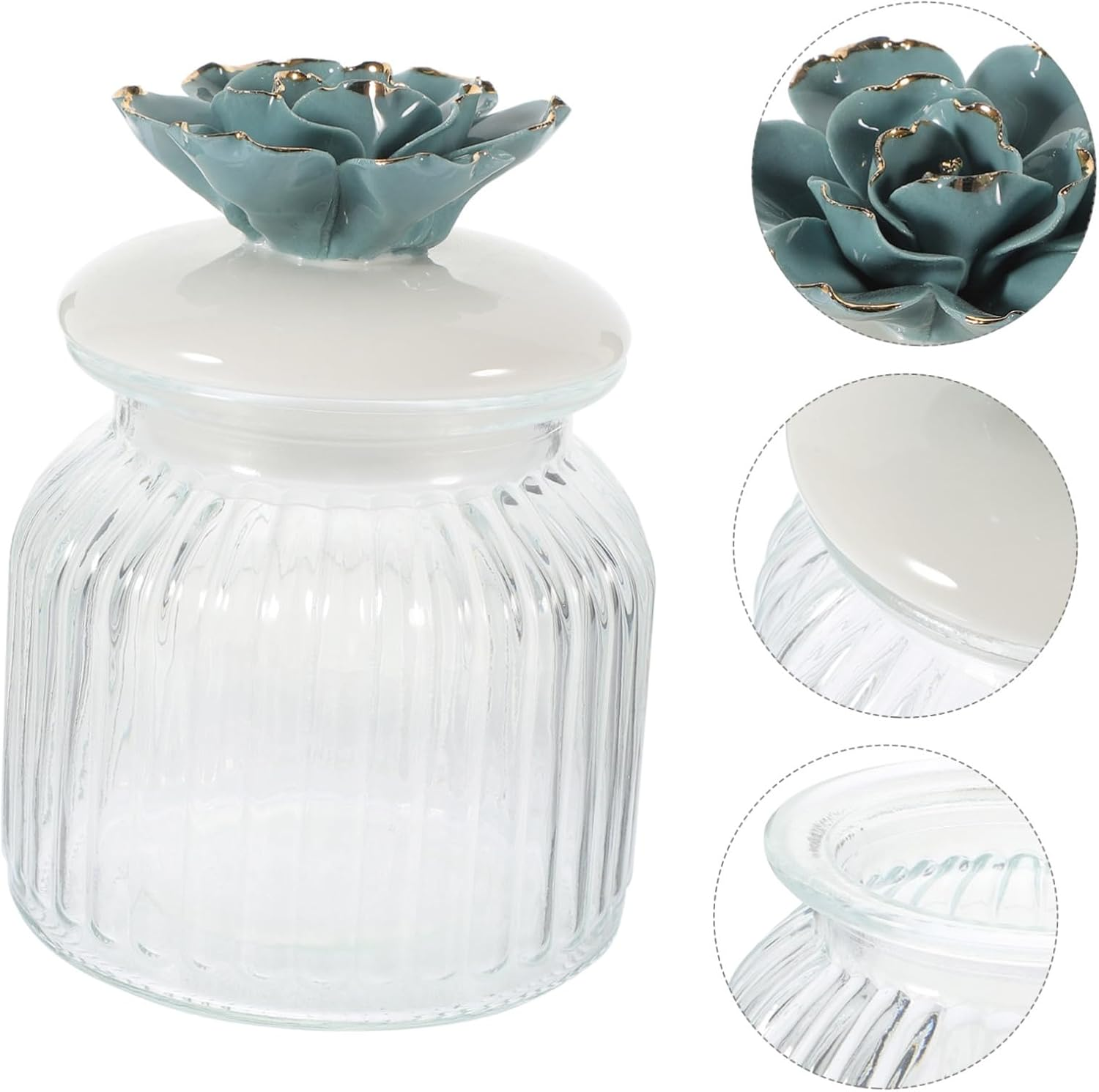 VILLFUL Glass Airtight Storage Jar with Ceramic Flower Lid Elegant Canister for Tea and Candy Safe Glass and Ceramic Material for Home Decor and Organization image number 3