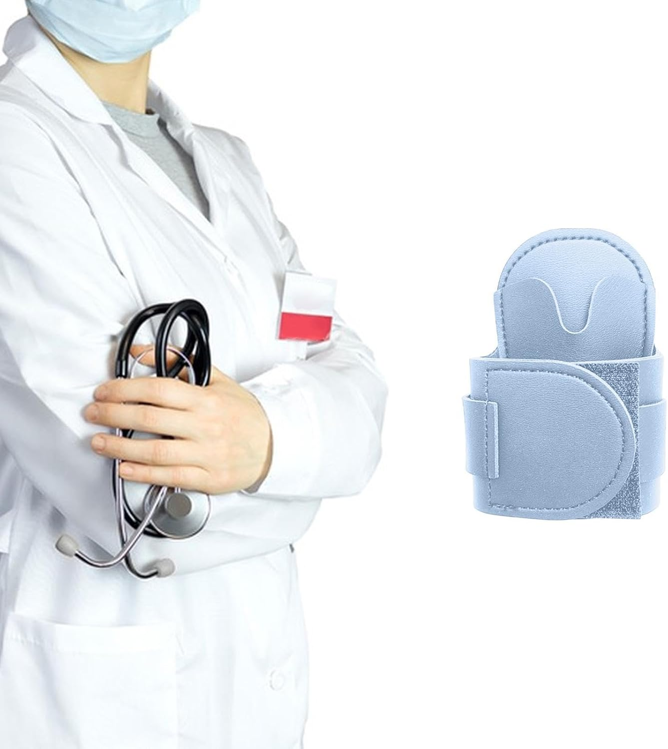 Oshhni Stethoscope Hip Holder Storage Nurses, Doctors Rack Waist Bag Accessories PU Leather Carrier Stethoscope Holder Clip, Light Blue - Navy Blue image number 2