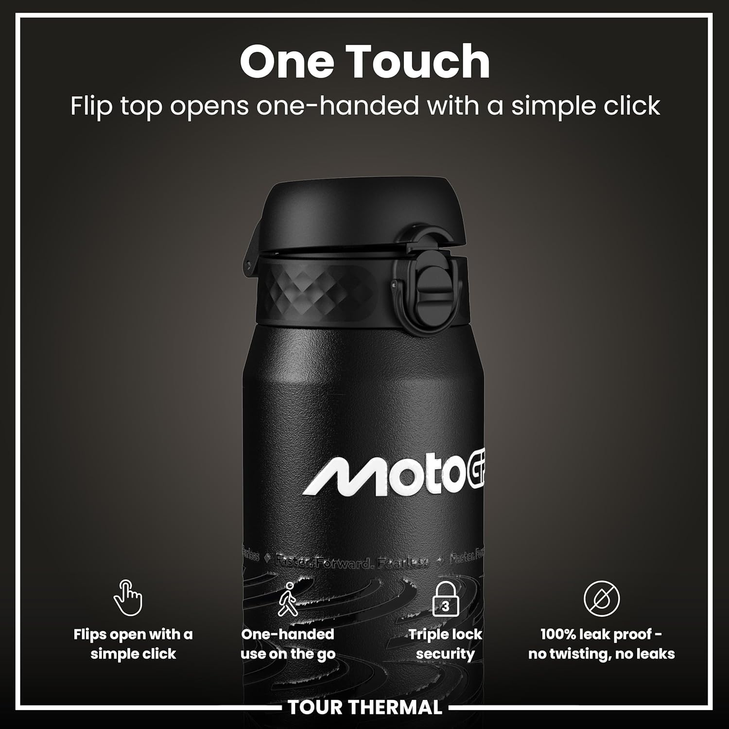 ION8 Thermal Water Bottle 750 Ml/24 Oz Leak-Proof & BPA Free Insulated Drinking Bottle, Triple Lock Lid to Prevent Spills, Vacuum Insulated Themoshield Stainless Steel, Carry Handle, Motogp Lean
