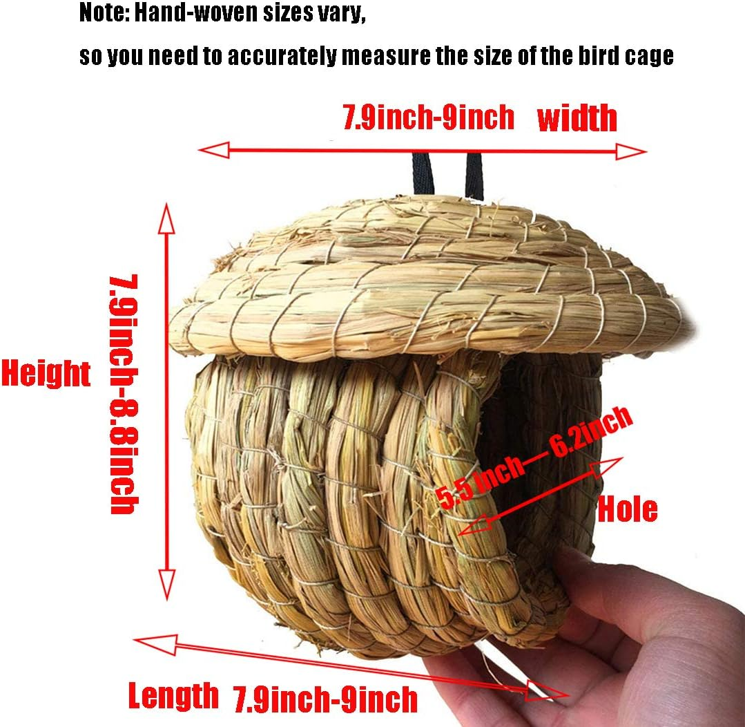 Hamiledyi Birdcage Straw Simulation Birdhouse 100% Natural Fiber - Cozy Resting Breeding Place for Birds - Provides Shelter from Cold Weather - Bird Hideaway from Predators - Ideal for Finch & Canary image number 1