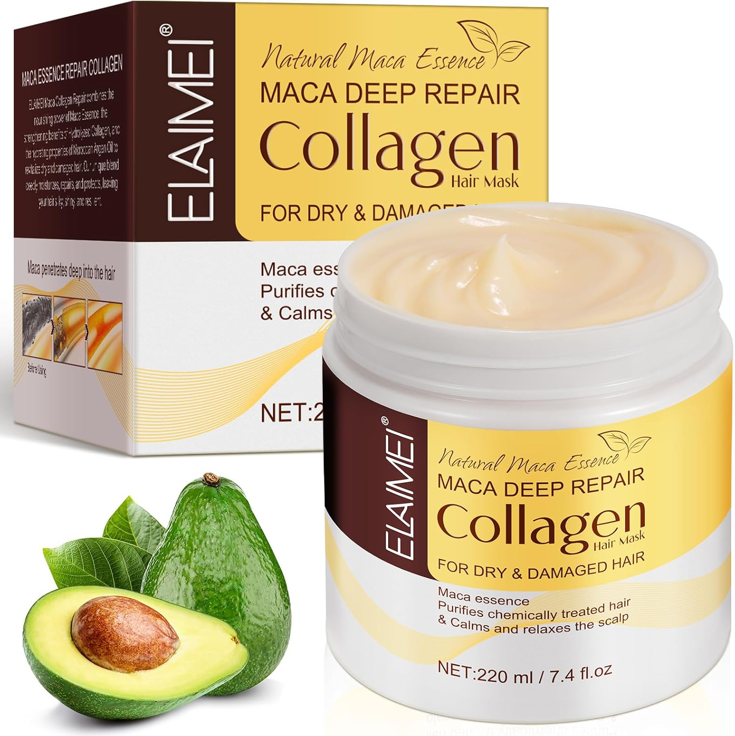 Collagen Hair Treatment Mask - 7.4 FL Oz,Deep Hydration & Repair for Dry, Damaged Hair, Natural Collagen Mask for Hair Treatment, Contain Maca, Avocado Oil for All Hair Types image number 4