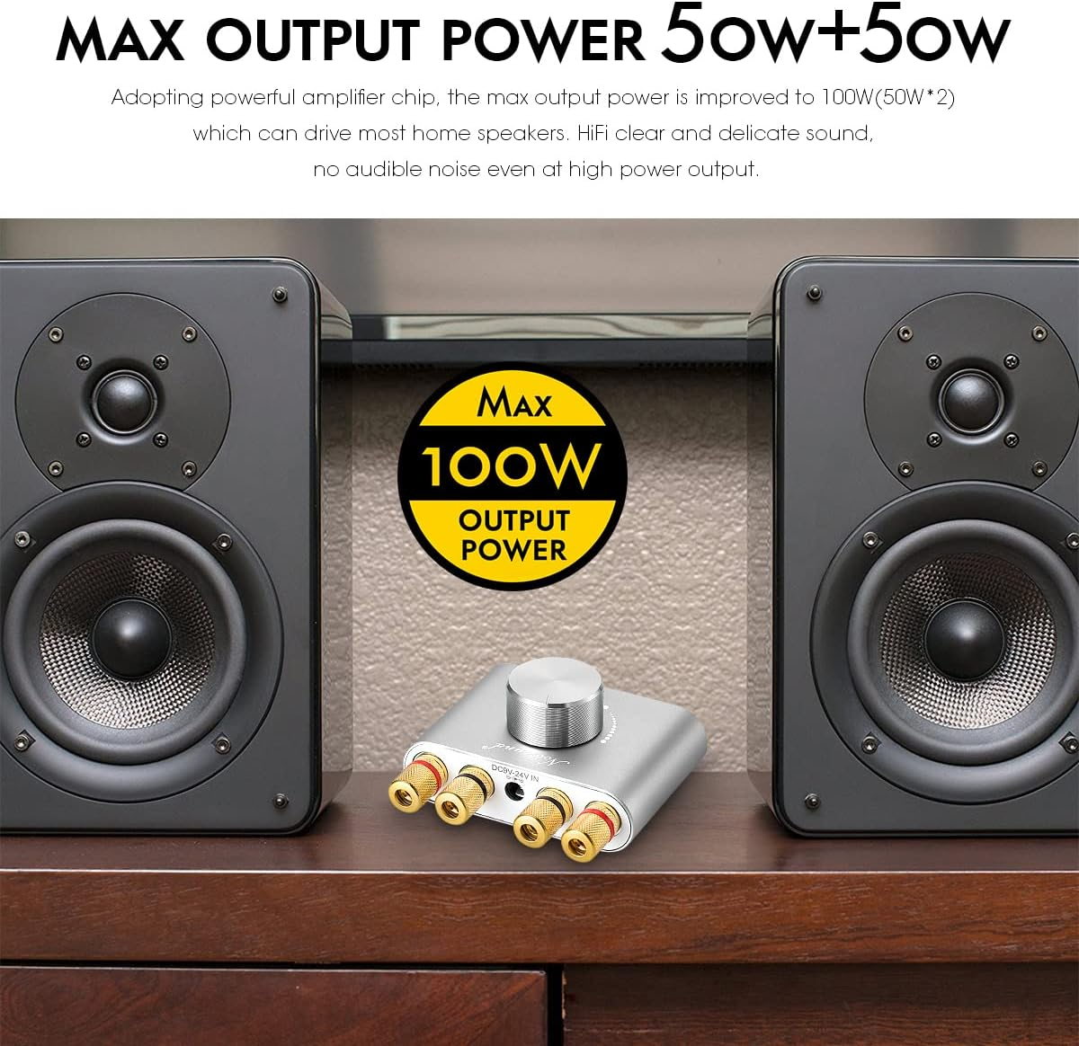 Nobsound Mini 50W X 2 Bluetooth Power Amplifier; 2.0 Channel Stereo Hi-Fi Digital Amp; Wireless Audio Receiver; PC Sound Card for Home Speakers with Power Supply Upgrade Version (Silver) image number 3