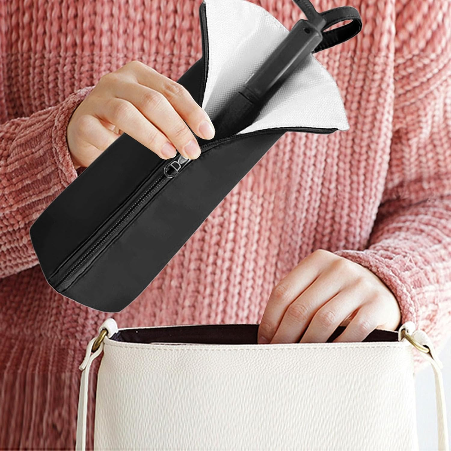 Xvilmaun Curling Iron Heat Resistant Pouch,Hangable Blow Dryer Holder - Heat Resistant Storage Bag for Hair Straightener, Bathroom Pouch Organizers for Vanity Organization image number 3