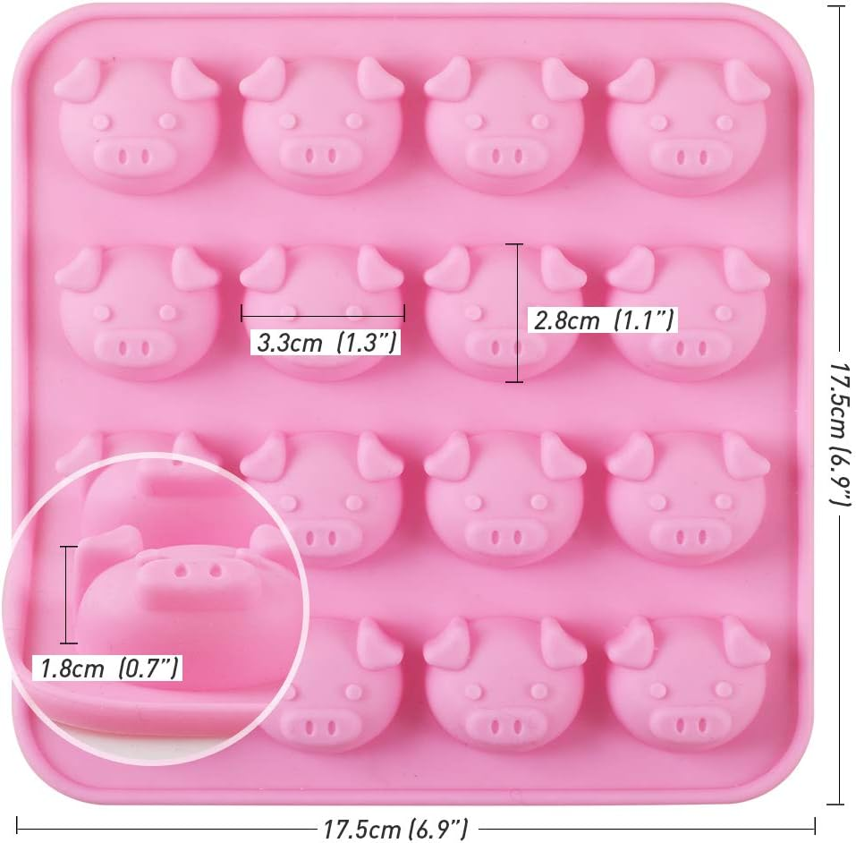 Newk Piggy Chocolate Silicone Mold, 4 Packs 16- Cavity Pig Face Emoticons Piglet Candy Molds for Jelly, Fondant, Hard Candy, Keto Fat Bombs, Resin image number 1