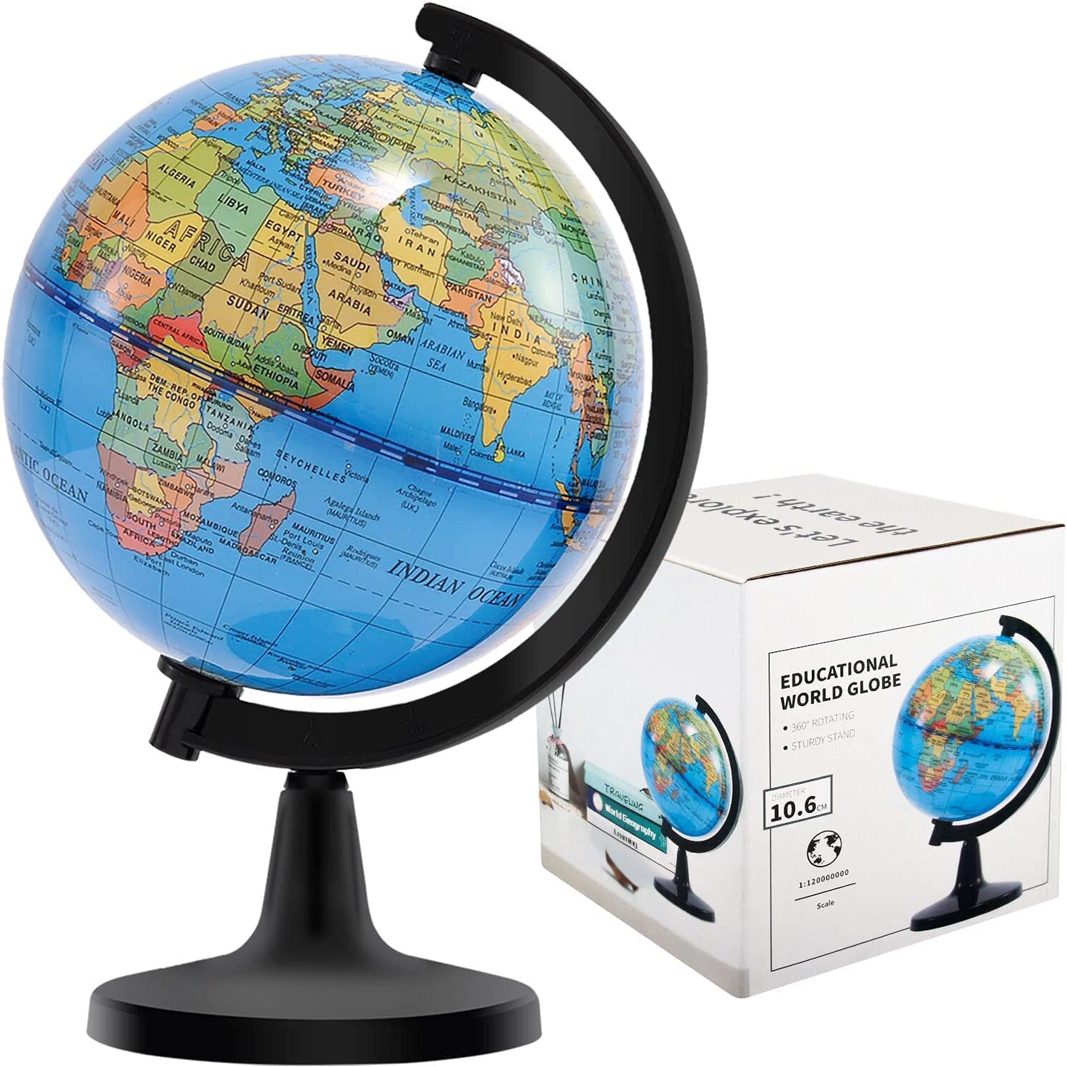 Wizdar 5.5" World Globe for Kids Learning, Educational Rotating World Map Globes Mini Size Decorative Earth Children Globe for Classroom Geography Teaching, Desk & Office Decoration-5.5 Inch image number 1