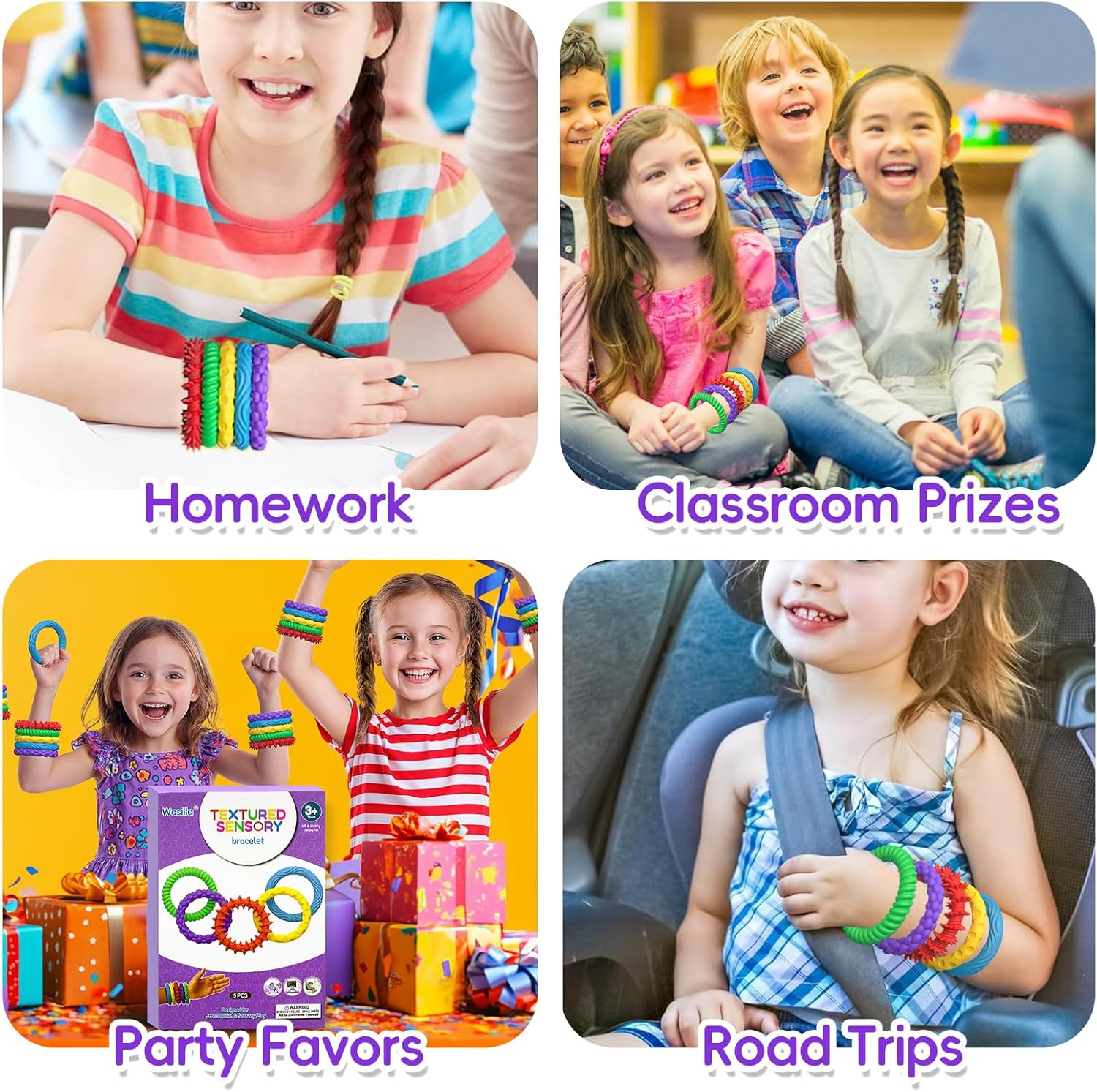 5Pcs Stretchy Sensory Fidget Bracelet Toy for Kids - Chewable Quite Fidget for Autism, ADHD, Anxiety Relief, Special Needs, Classroom Prizes, Calm down Toy for Toddler,Birthday Gift Party Favors